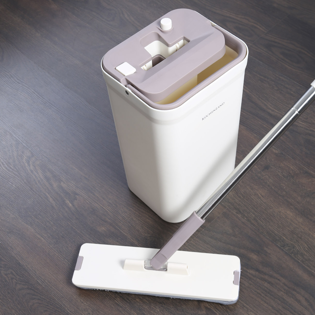 Mop with bucket, with spin and cleaning, rectangular, white-purple, Mop изображение № 8