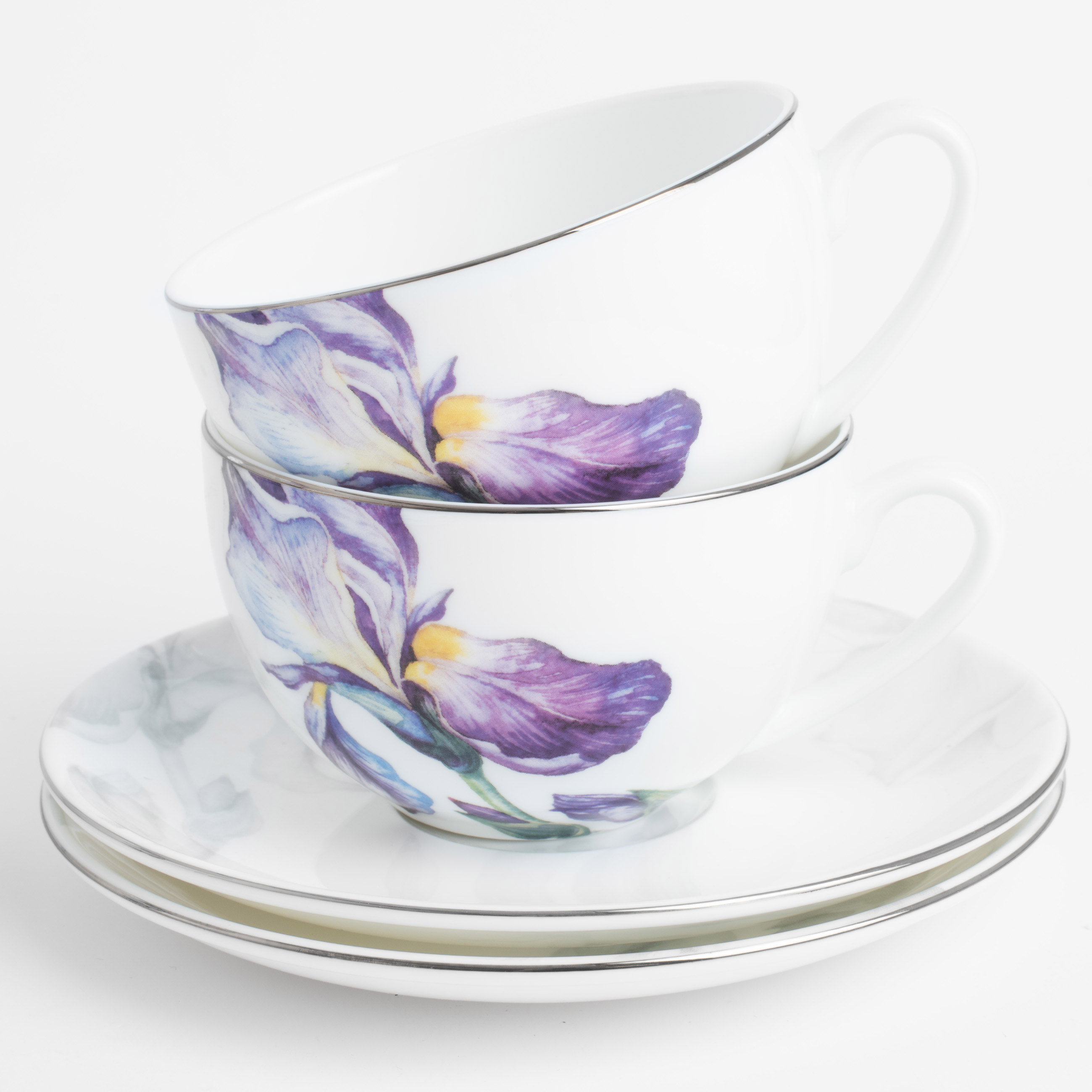 Tea pair, 6 pers, 12 in, 280 ml, porcelain F, with silver edging, Irises, Antarctica Flowers изображение № 4
