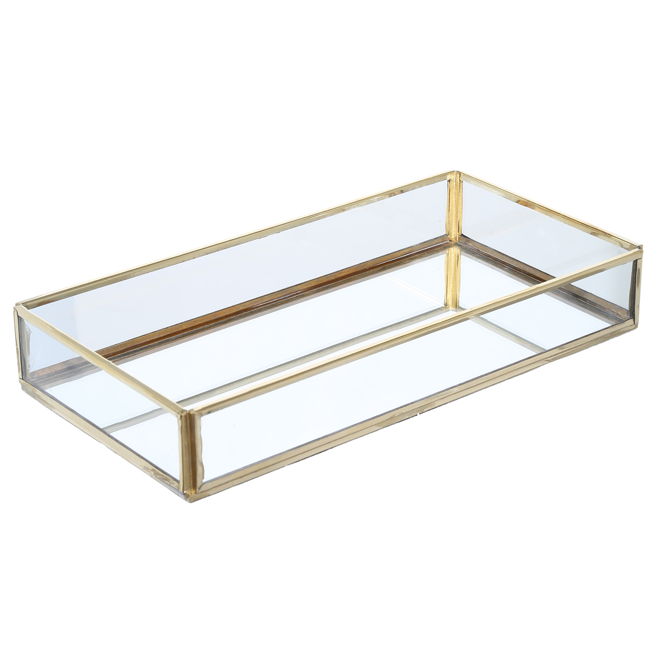 Decorative tray, 13x25 cm, metal / glass, rectangular, golden, Trend изображение № 2