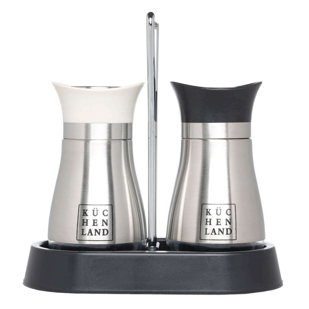 Salt and pepper set, 16 cm, on stand, steel / glass, black / beige, Classic изображение № 1
