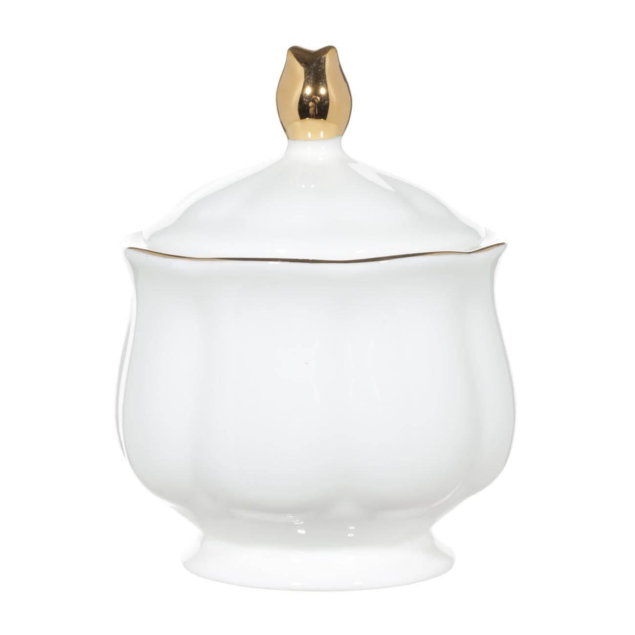 Sugar bowl, 11 cm, 220 ml, porcelain F, white-gold, Premium Gold изображение № 1