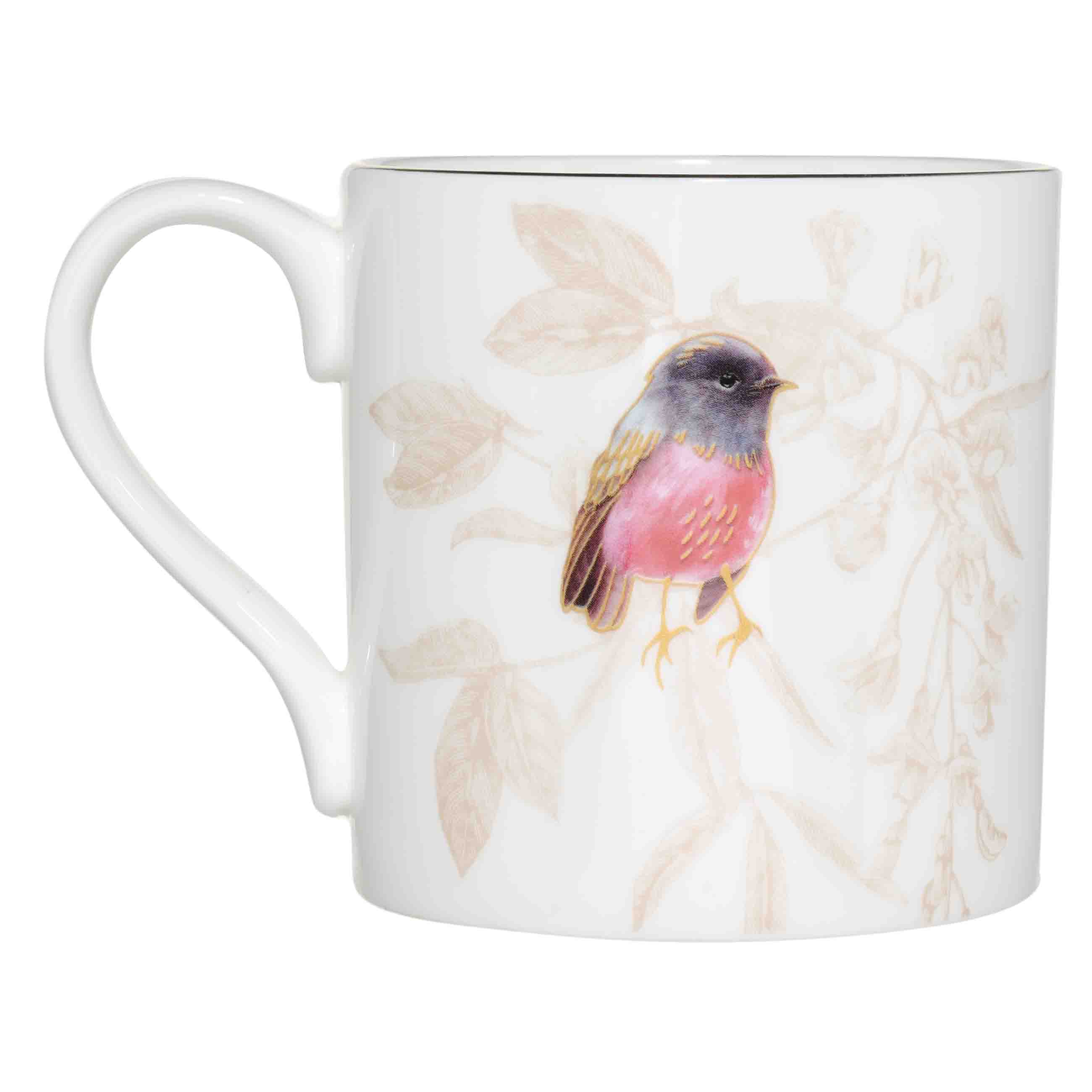 Mug, 380 ml, porcelain F, with golden edging, white, Crimson-breasted carnation, Paradise bird изображение № 2