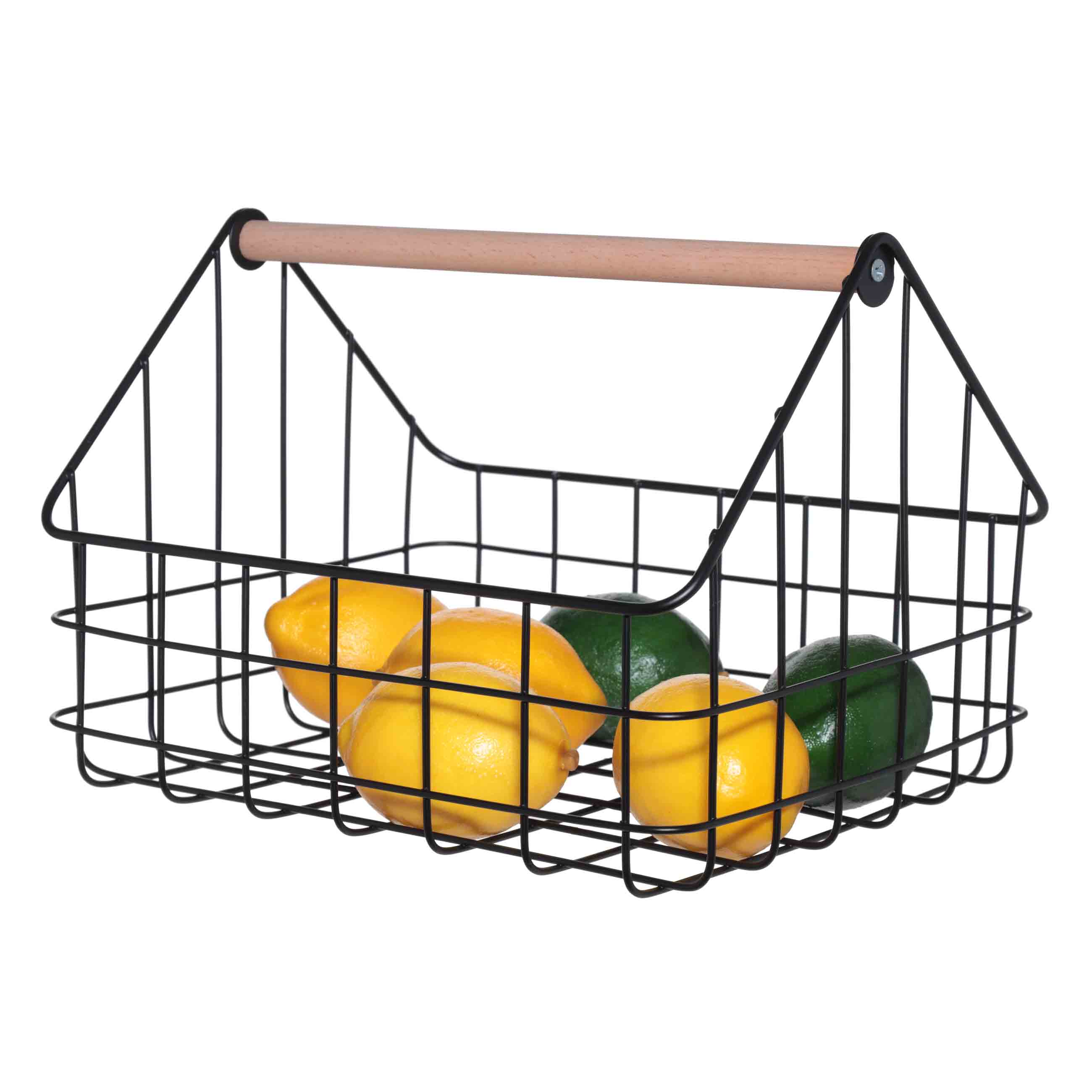 Storage basket, 30x24x22 cm, with handle, metal / wood, black, Compact black изображение № 4