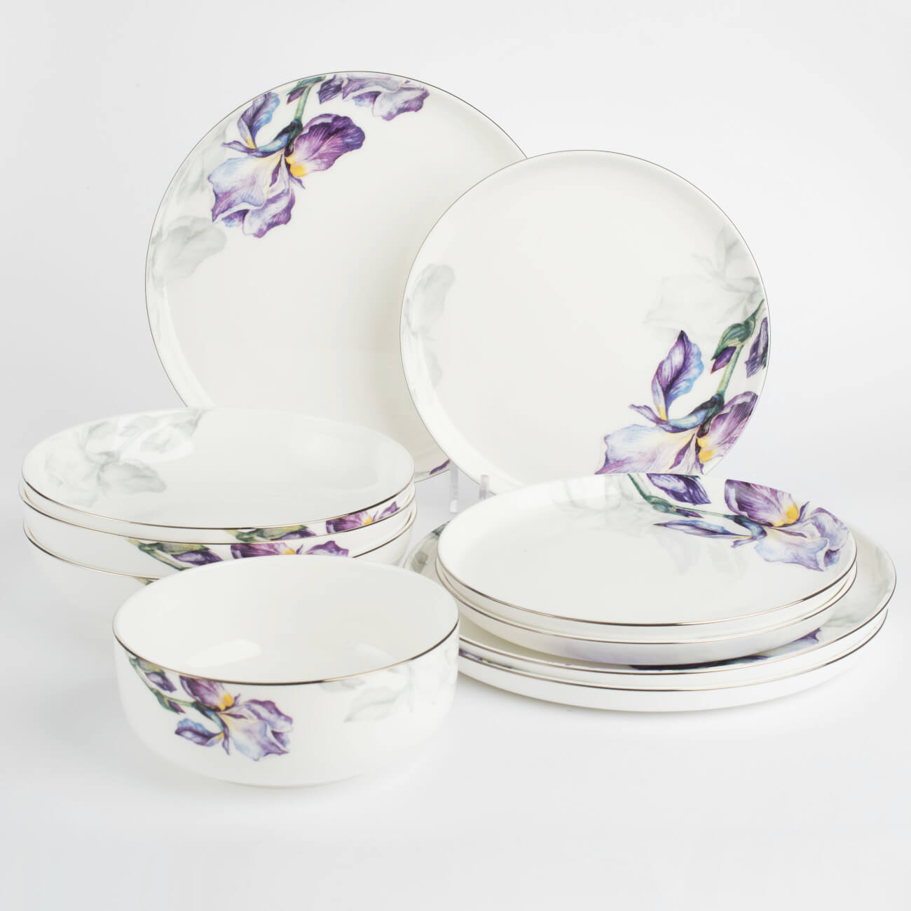 Dinner service, 6 persons, 19 pcs, porcelain F, with silver edging, Irises, Antarctica Flowers изображение № 1