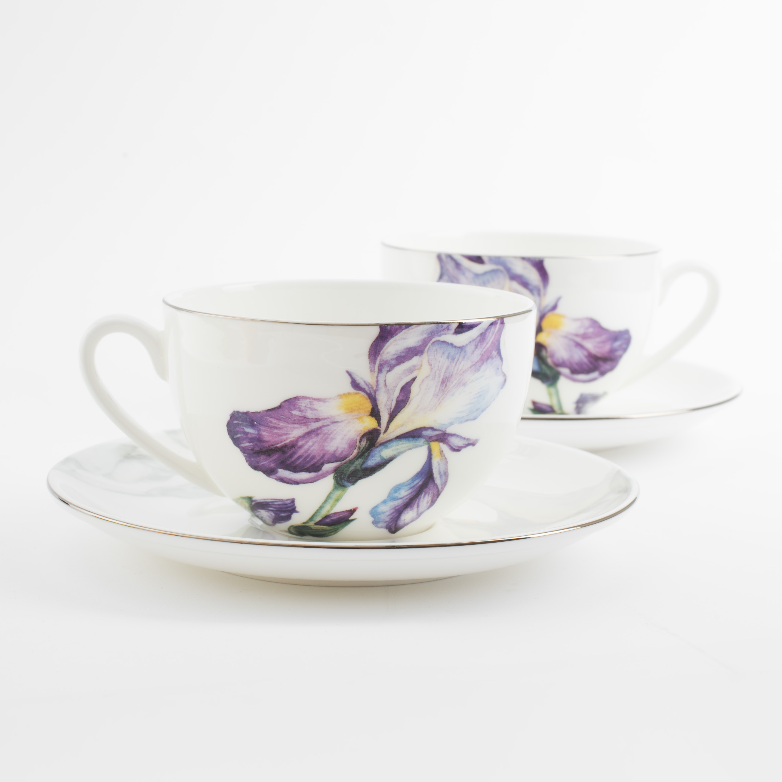 Pair of tea, 2 persons, 4 pcs, 280 ml, porcelain F, with silver edging, Irises, Antarctica Flowers изображение № 3