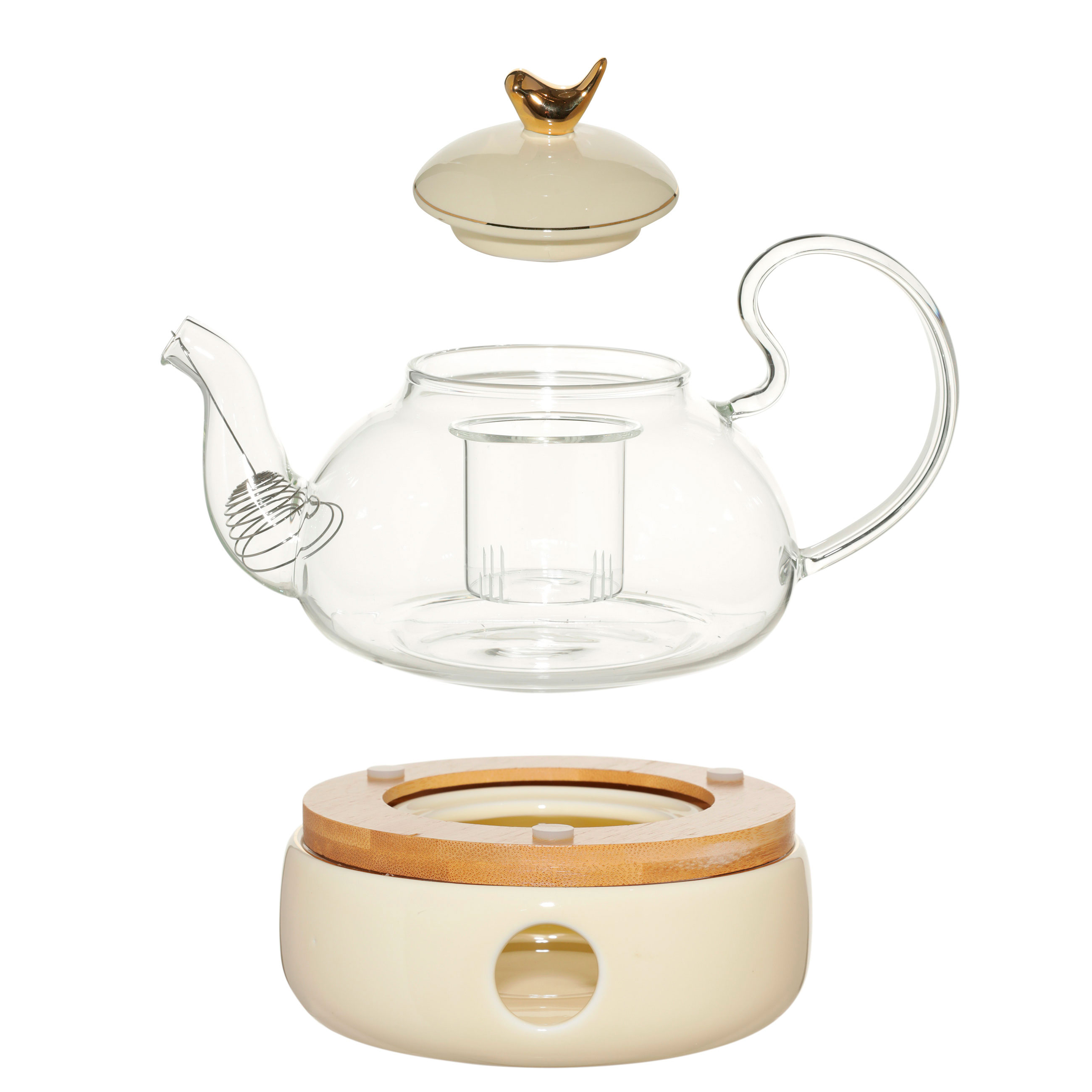 Teapot, 600 ml, heated, used glass / porcelain P, beige, Bird, Ellan изображение № 3