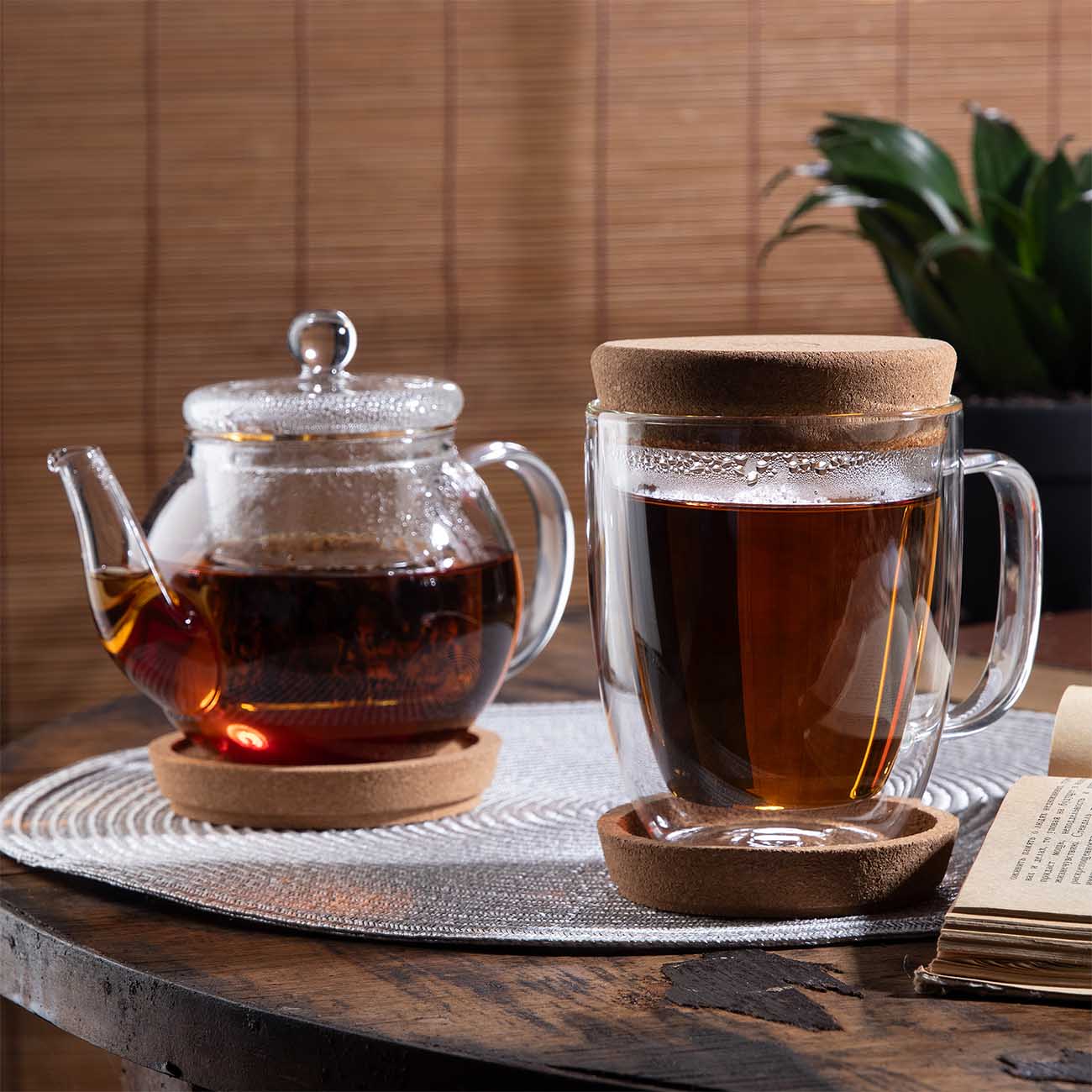 Teapot, 650 ml, on a stand, Used glass / cork, Clear изображение № 5