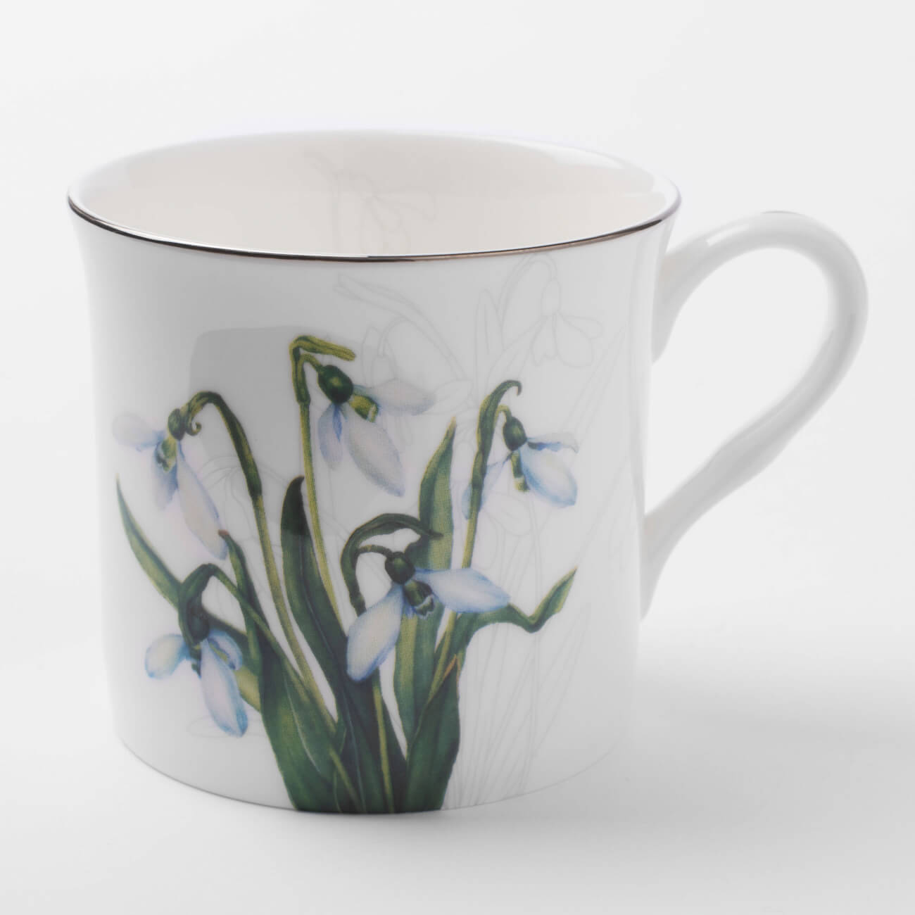 Mug, 330 ml, porcelain F, white, with silver edging, Snowdrop, Delicate flower изображение № 1