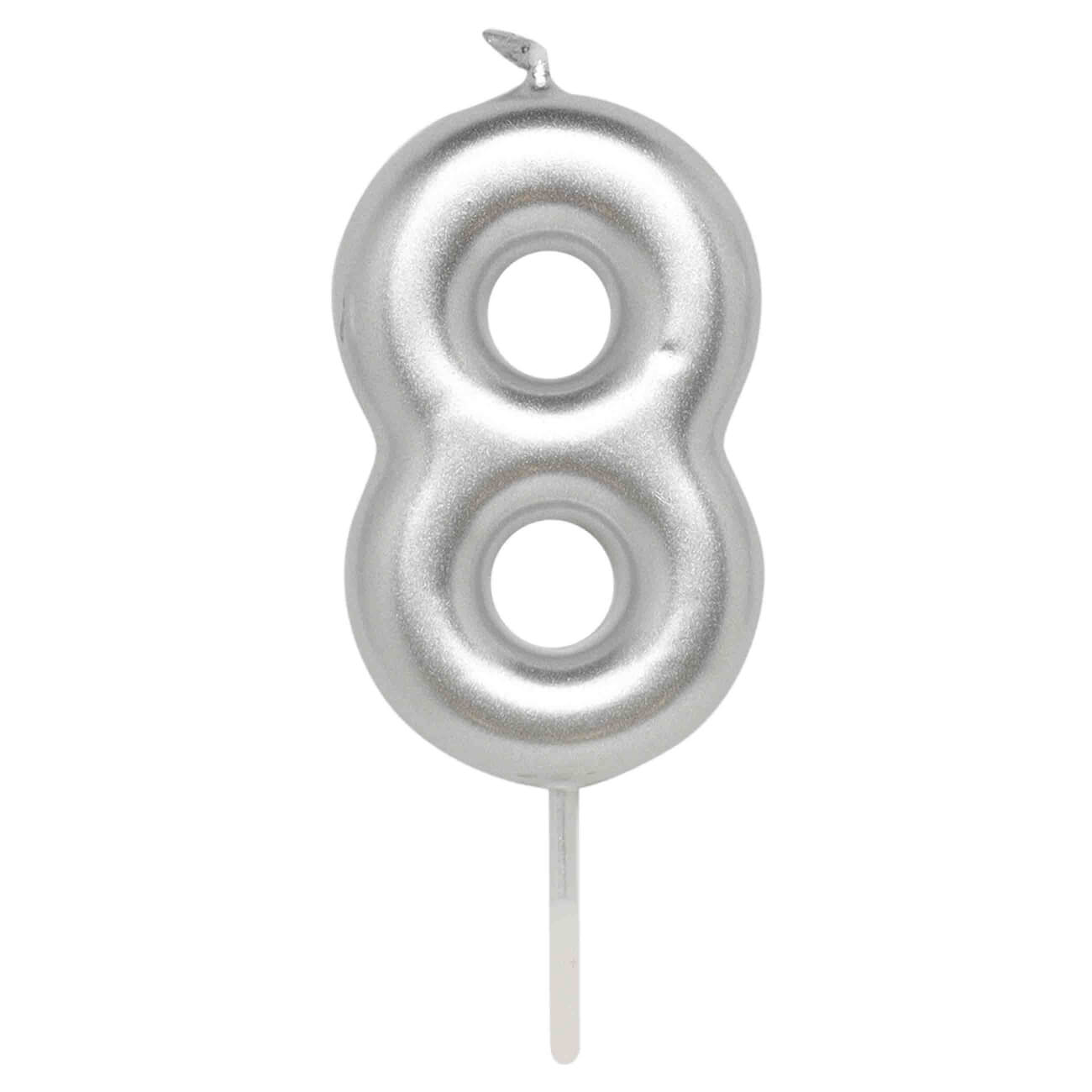 Cake candle, 8 cm, silver, Number 8, Birthday party изображение № 1