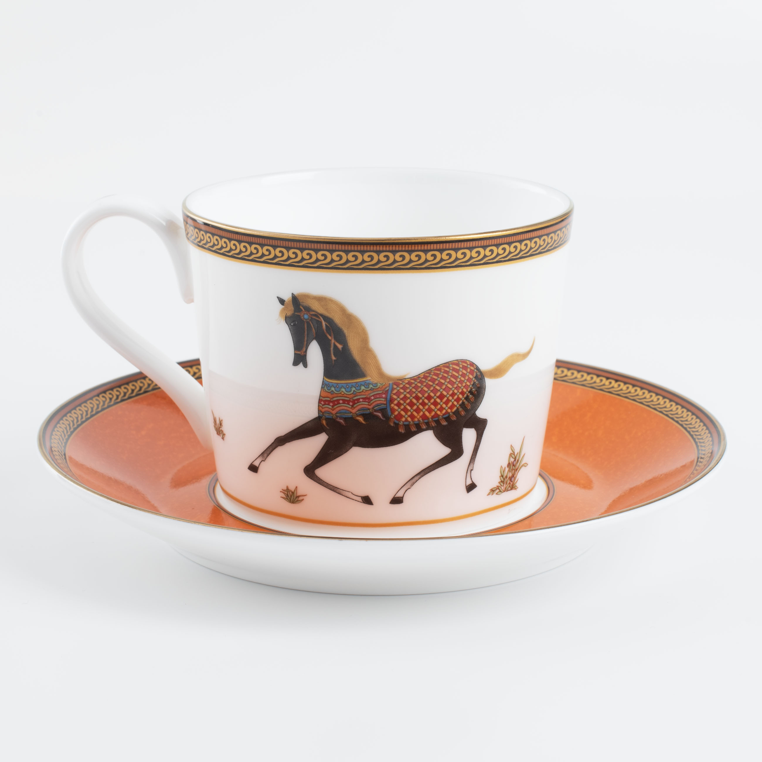 Tea pair, 1 Persian, 2 pr, 250 ml, porcelain F, brown, Horse racing, Blue wind изображение № 2
