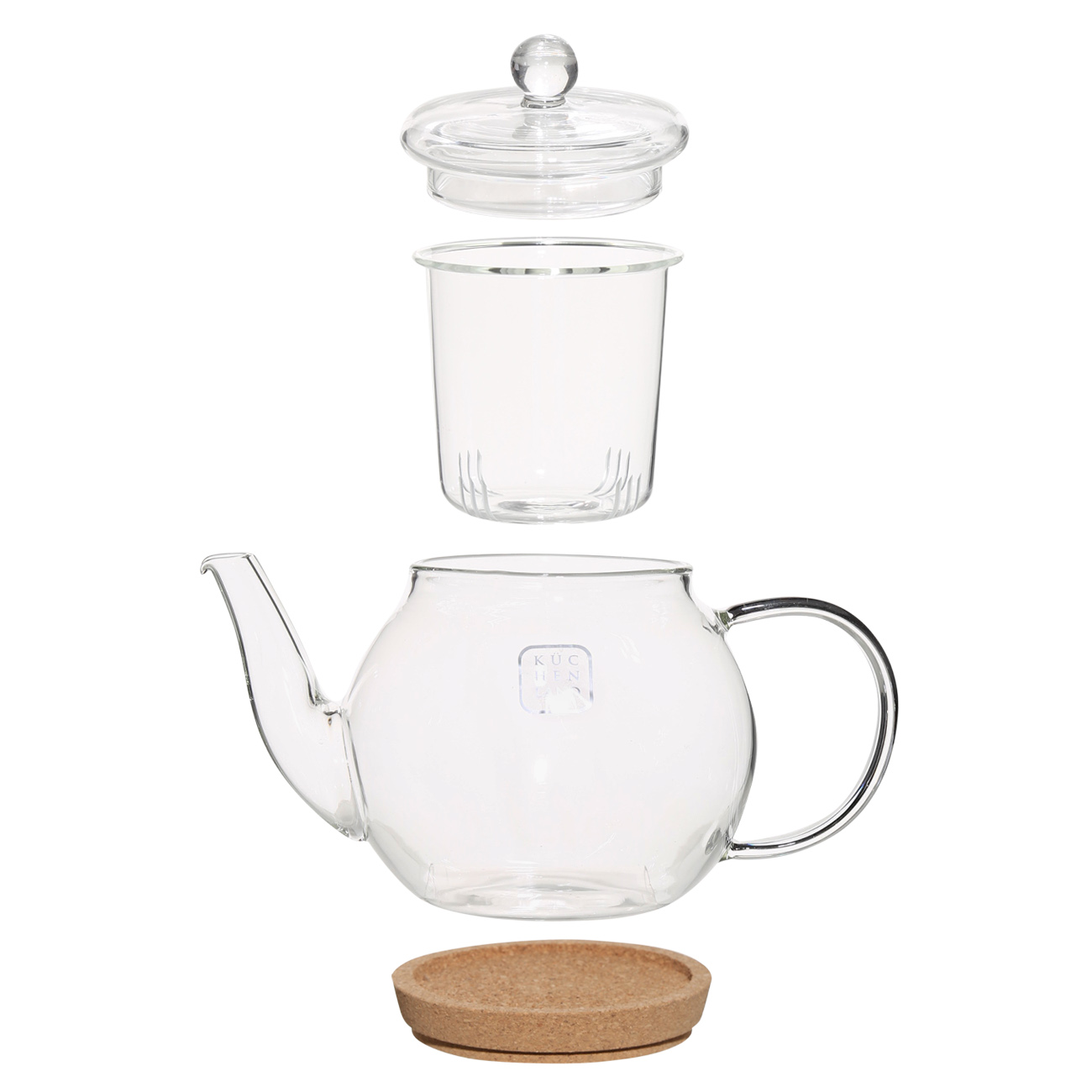Teapot, 650 ml, on a stand, Used glass / cork, Clear изображение № 2