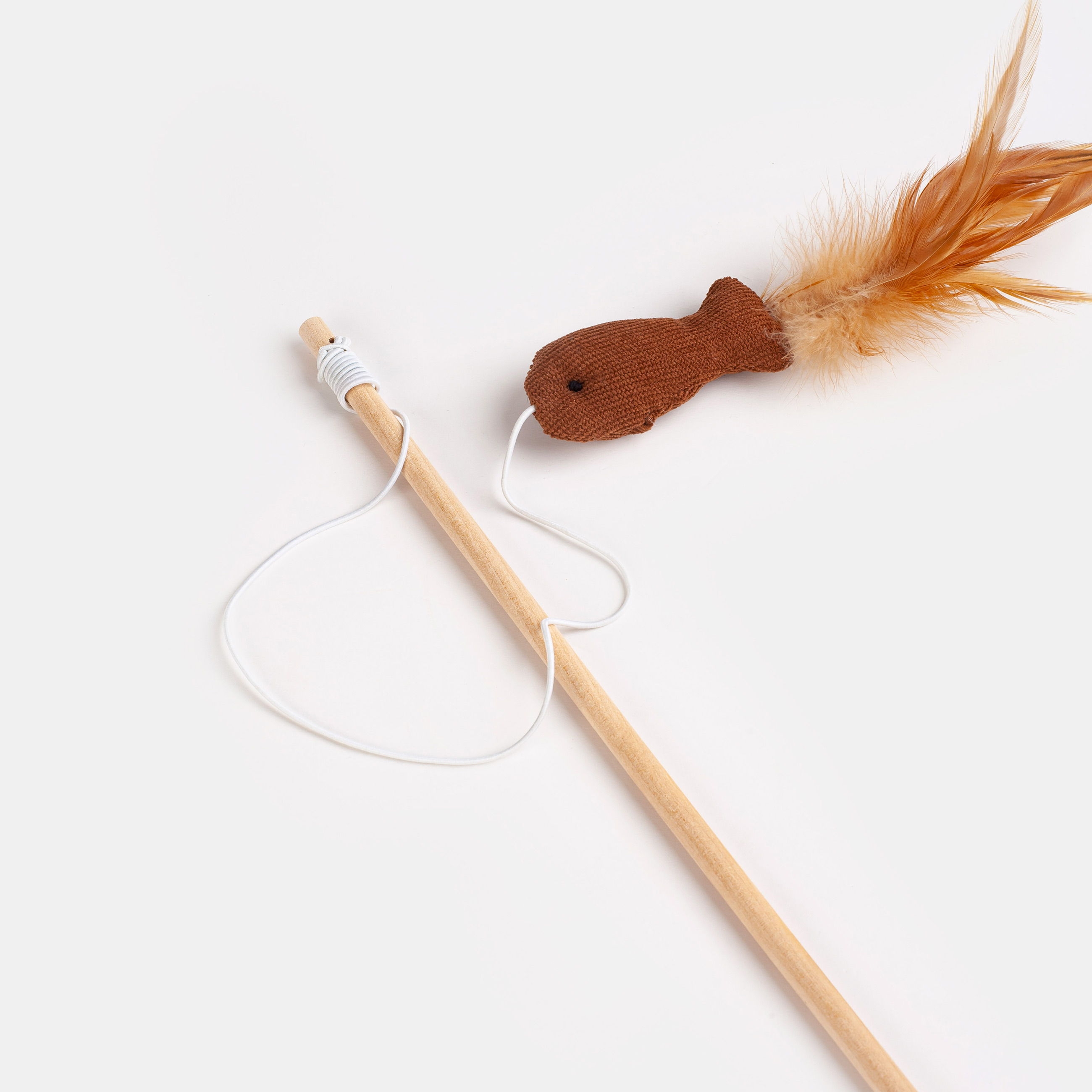 Cat Fishing Rod Toy, 1.1 m, with feathers, Wood / Polyester, Fish, Playful cat изображение № 3