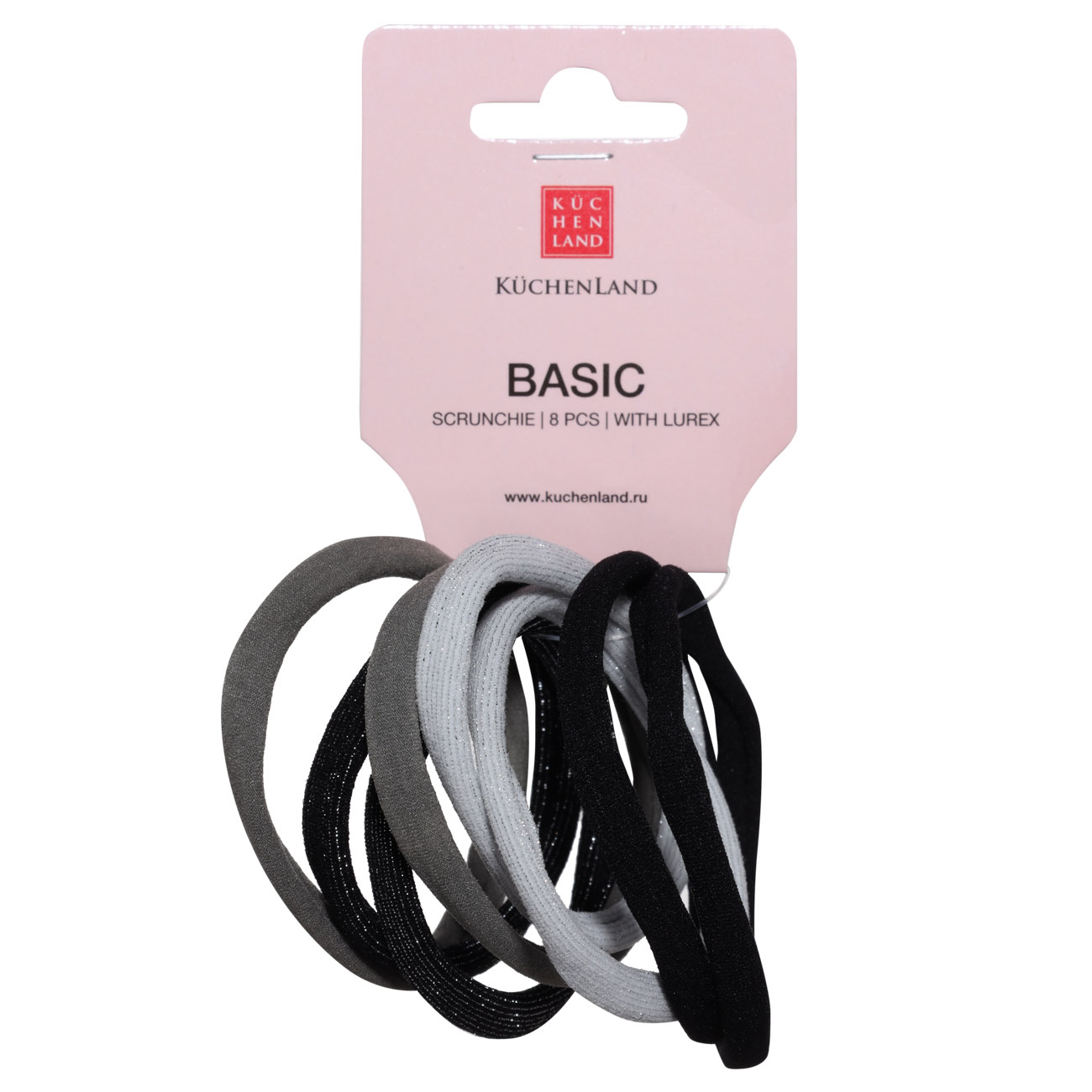 Elastic band for hair, 5 cm, 8 pcs, polyester, gray / white / black, with lurex, Basic изображение № 2