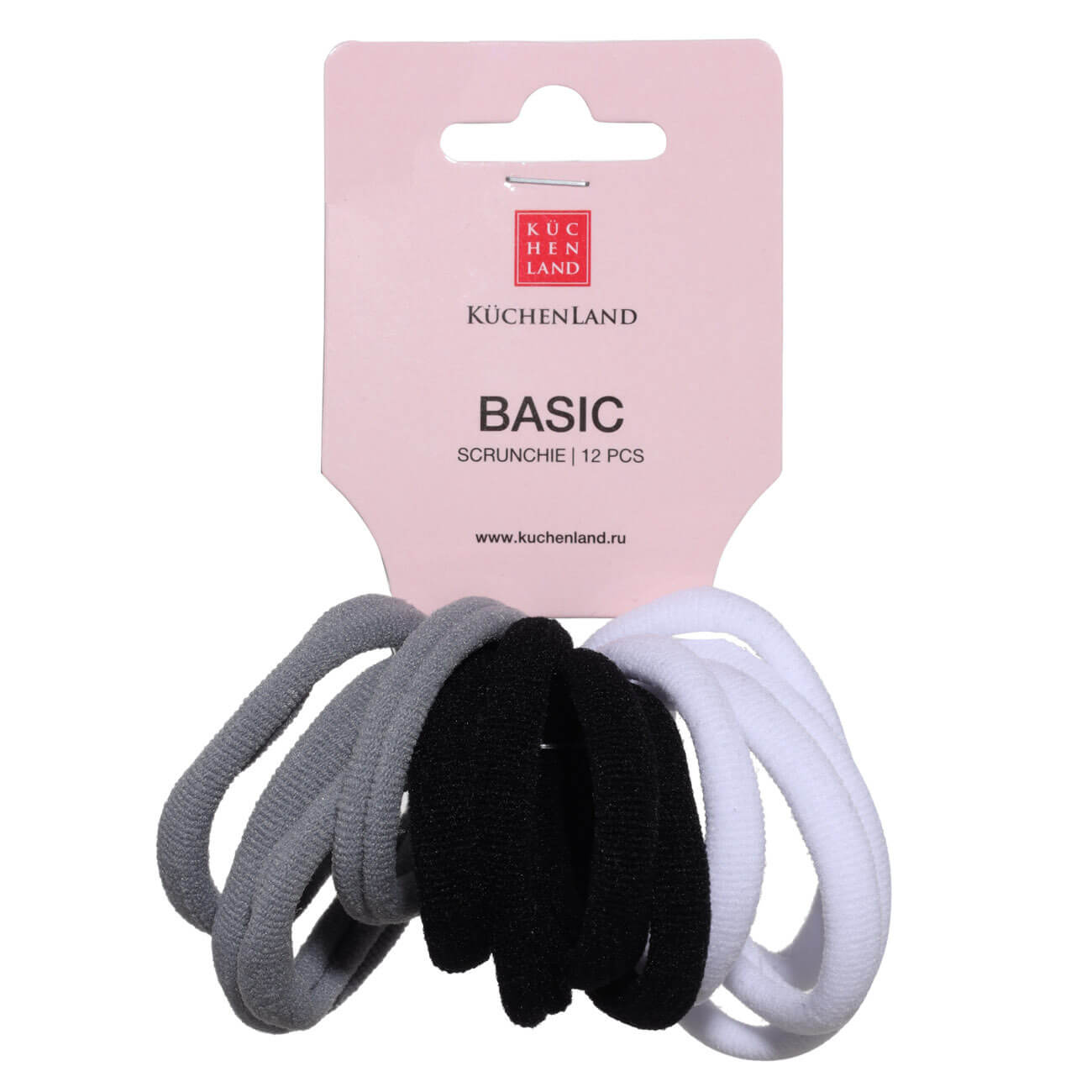 Elastic band for hair, 5 cm, 12 pcs, polyester, gray / white / black, Basic изображение № 1