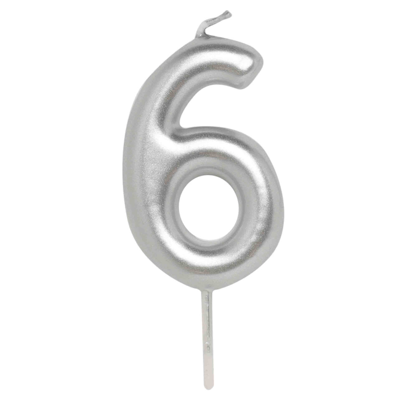 Cake candle, 8 cm, silver, Number 6, Birthday party изображение № 1