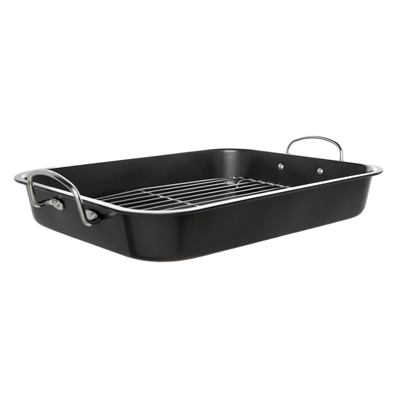 Baking tray, 37x29 cm, with handles and grill, coated, steel, black, BBQ изображение № 3