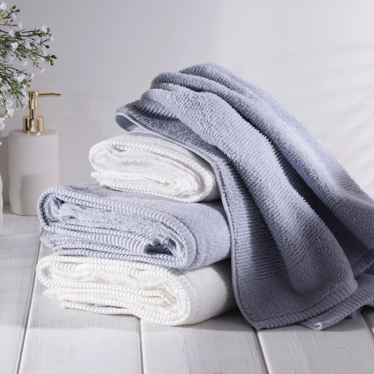 Towel set, 50x90 / 70x140 cm, 4 pcs, cotton, white / blue, Terry cotton изображение № 1