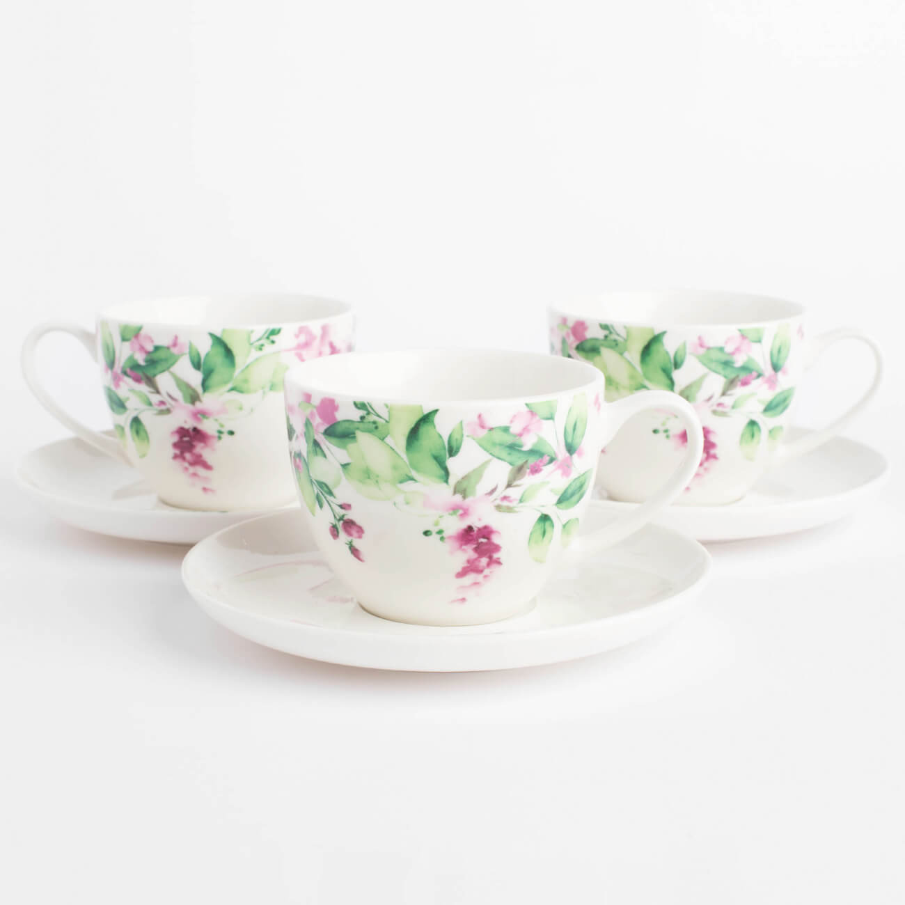 Tea pair, 6 persons, 12 items, 220 ml, porcelain N, white, Watercolor flowers, Senetti изображение № 1
