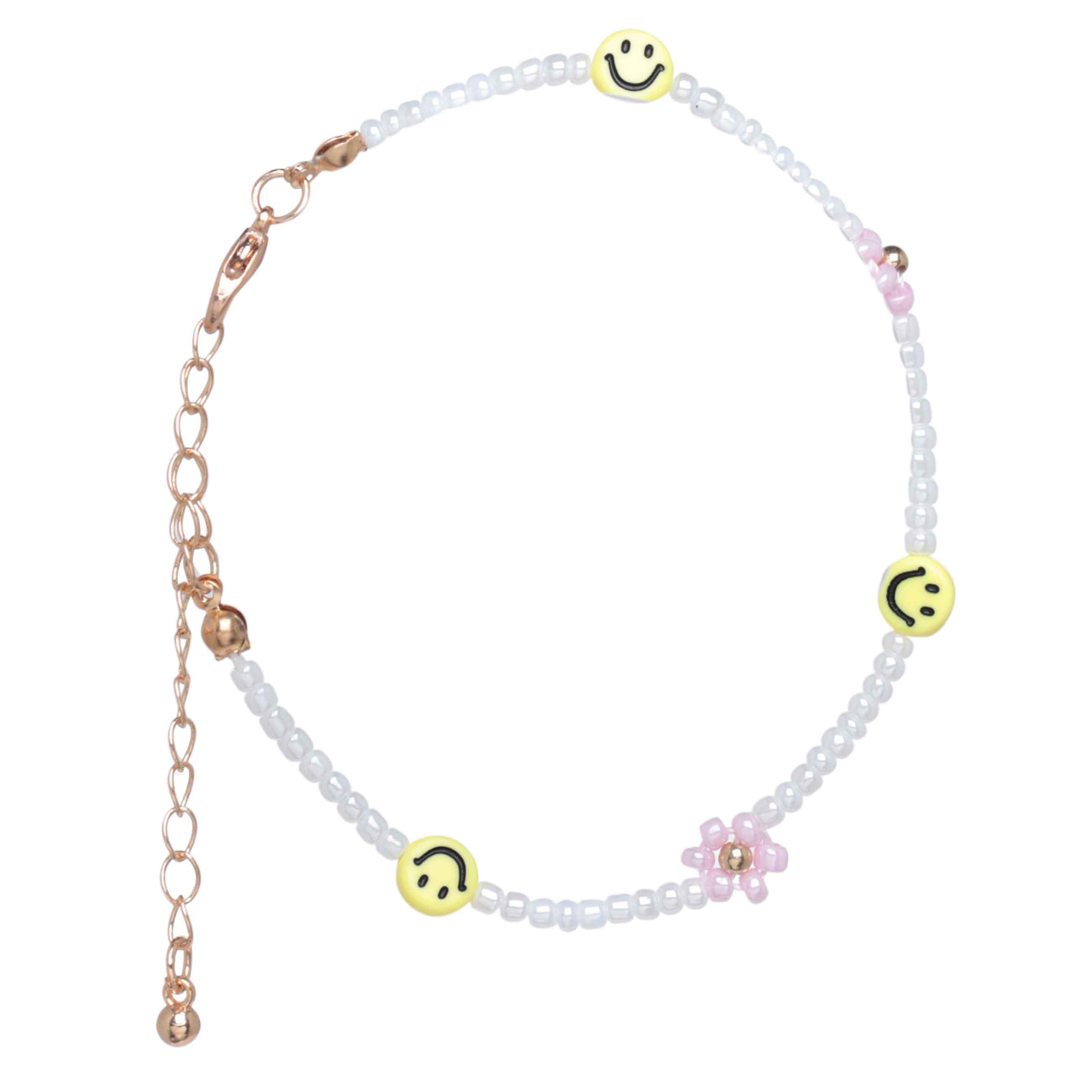 Bracelet, 23 cm, 3 pieces, for children, metal / plastic, colored, Smileys and beads, Pearl color изображение № 3