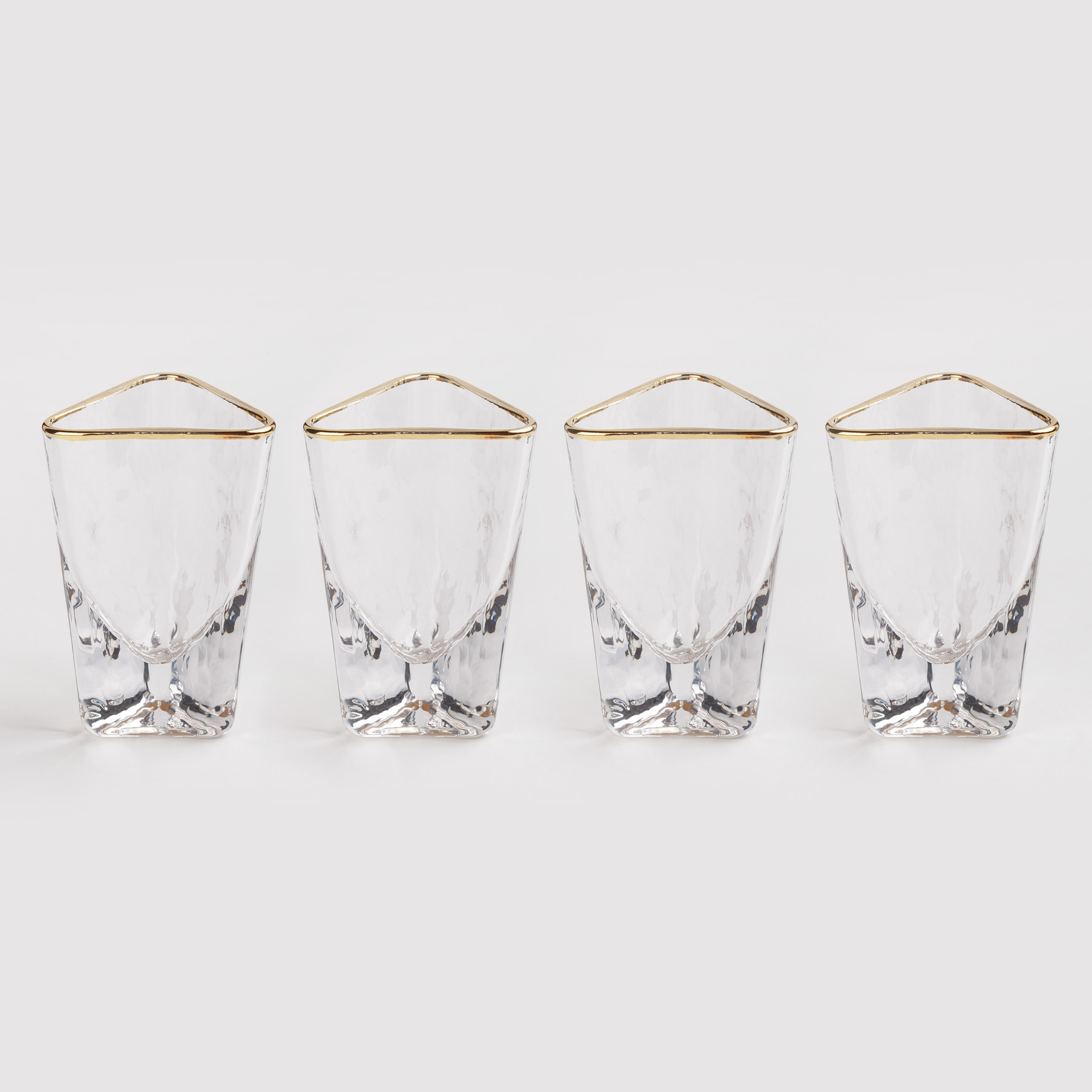 Vodka shot glass, 40 ml, 4 pcs, glass, golden edging, Triangle Gold изображение № 1