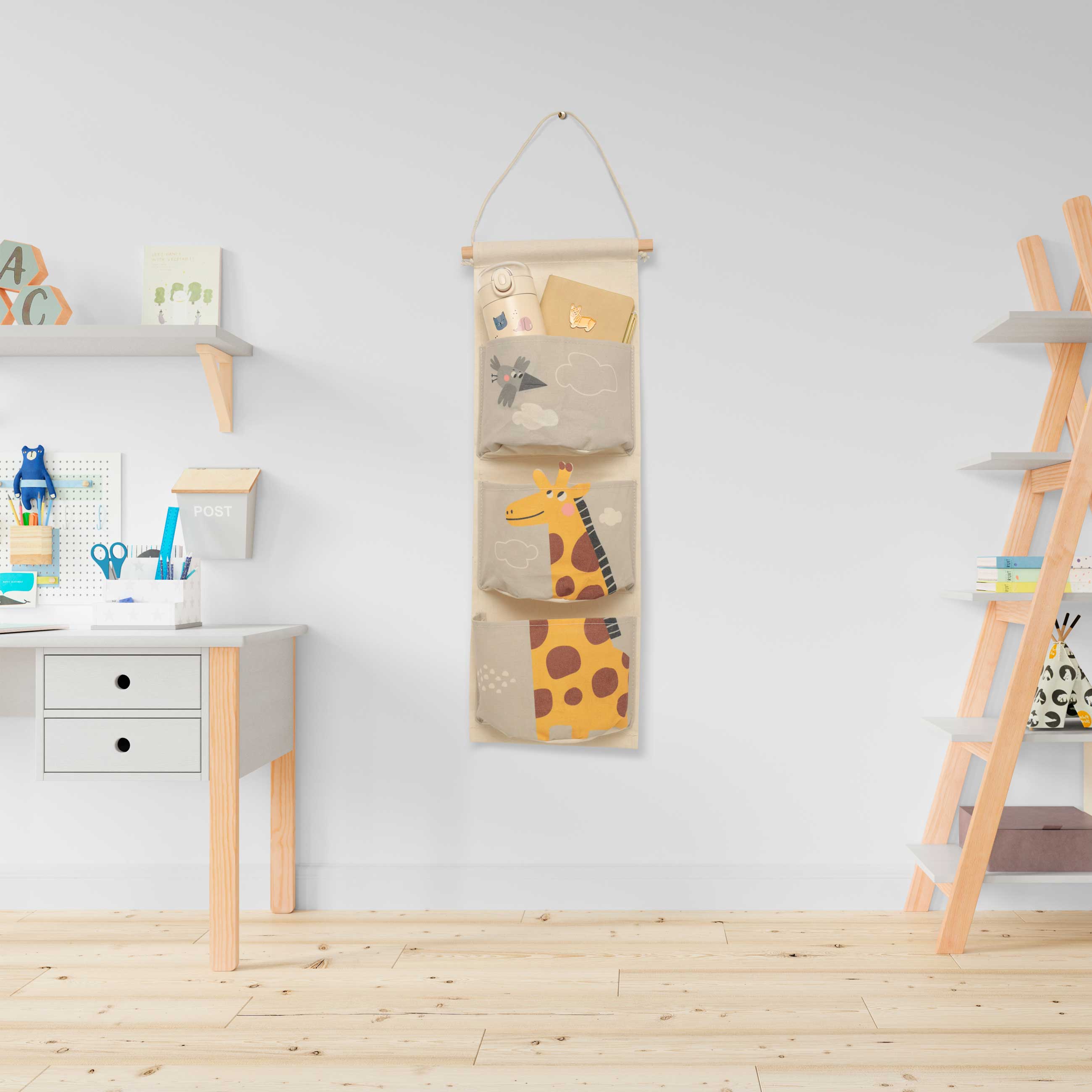 Children's organizer, 20x59 cm, 3 ыусешщты, hanging, cotton/polyester, Giraffe, Jungle изображение № 3