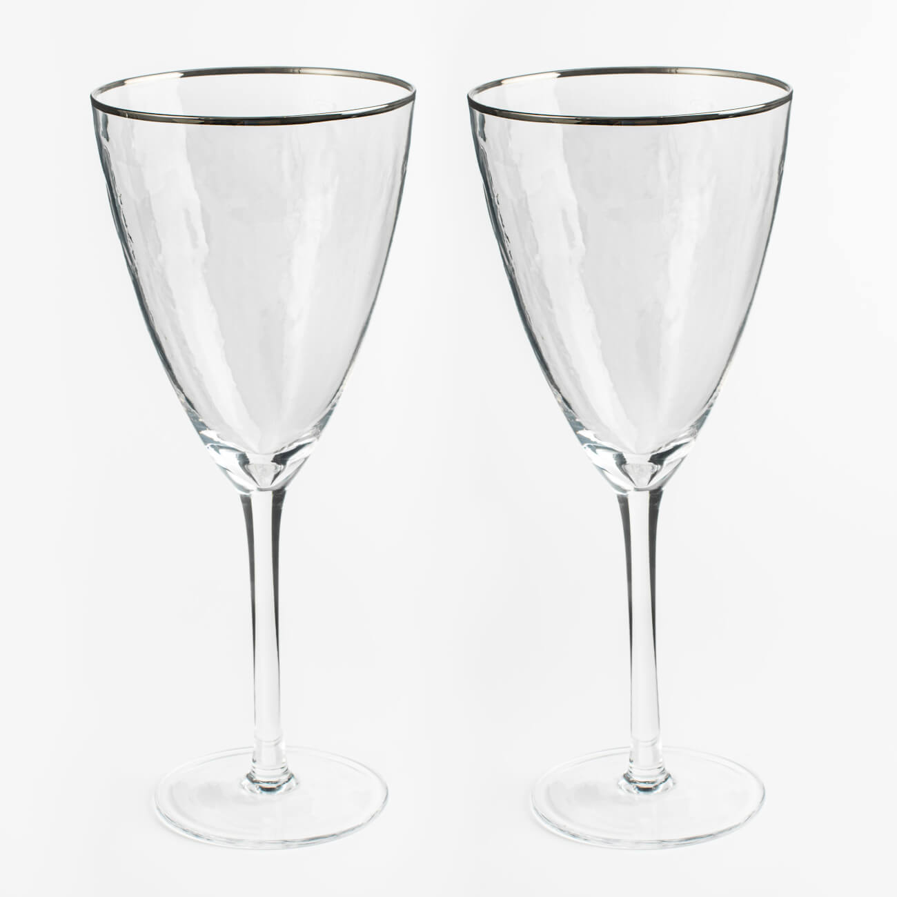 Wine glass, 400 ml, 2 pcs, glass, with silver edging, Ripply silver изображение № 1