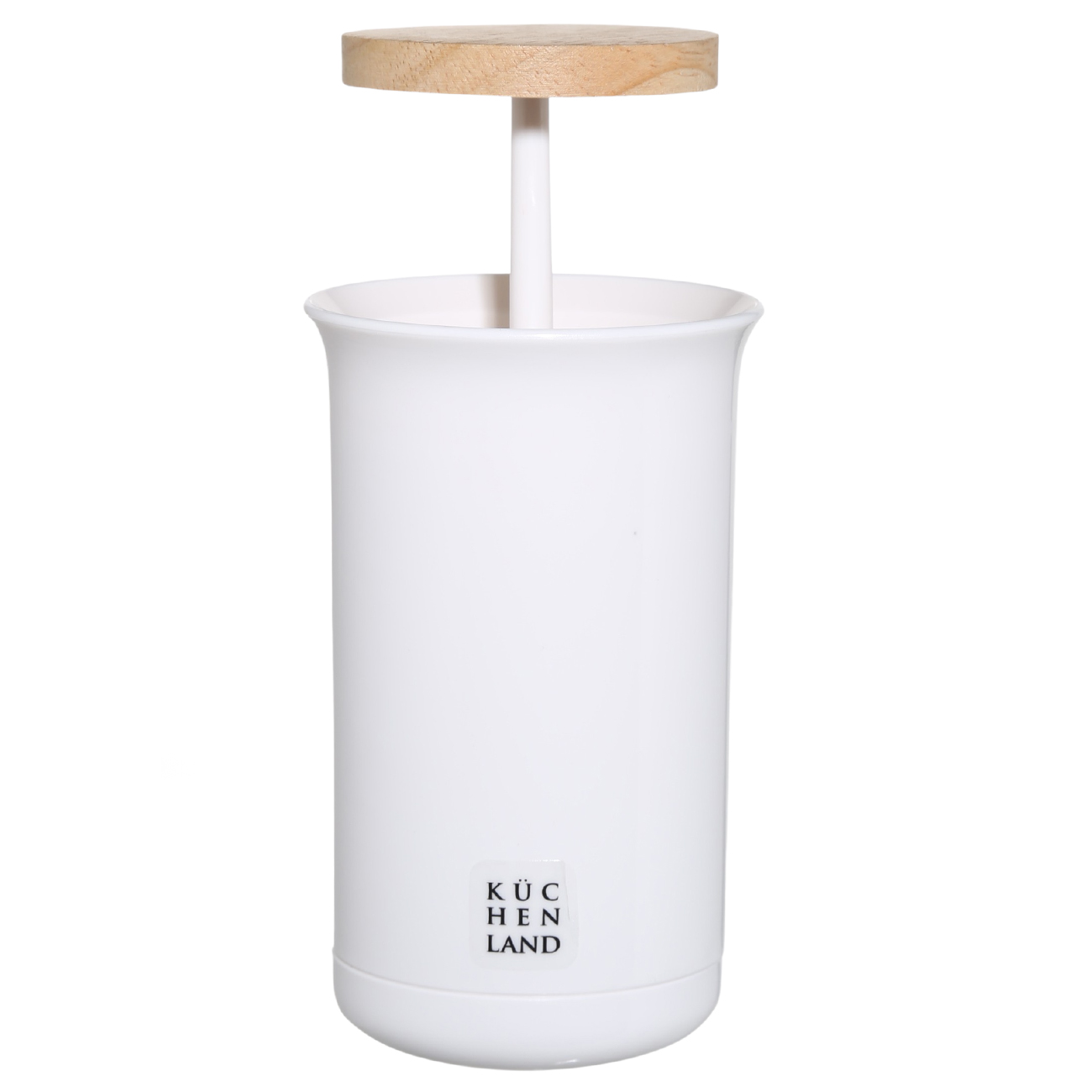 Cotton swab container, 12 cm, plastic / rubber wood, White, White style изображение № 3