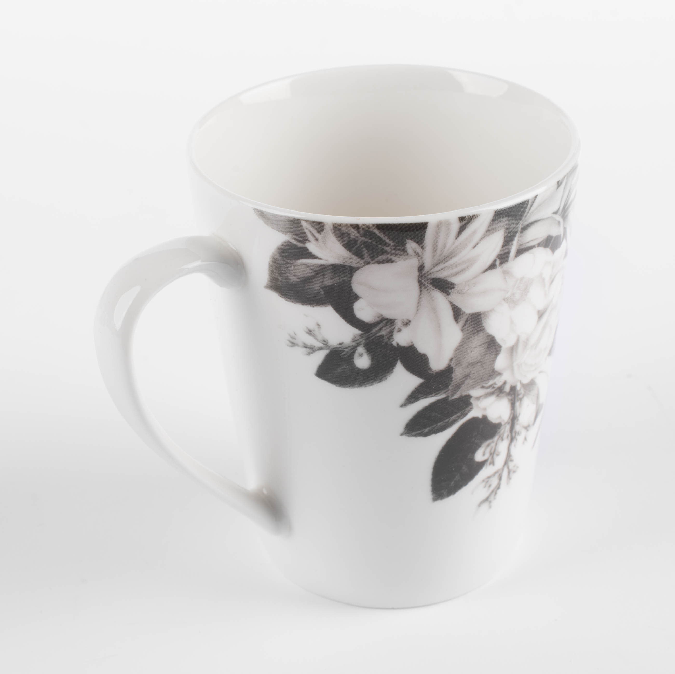 Mug, 420 ml, porcelain N, white, Black and white flowers, Magnolia изображение № 3