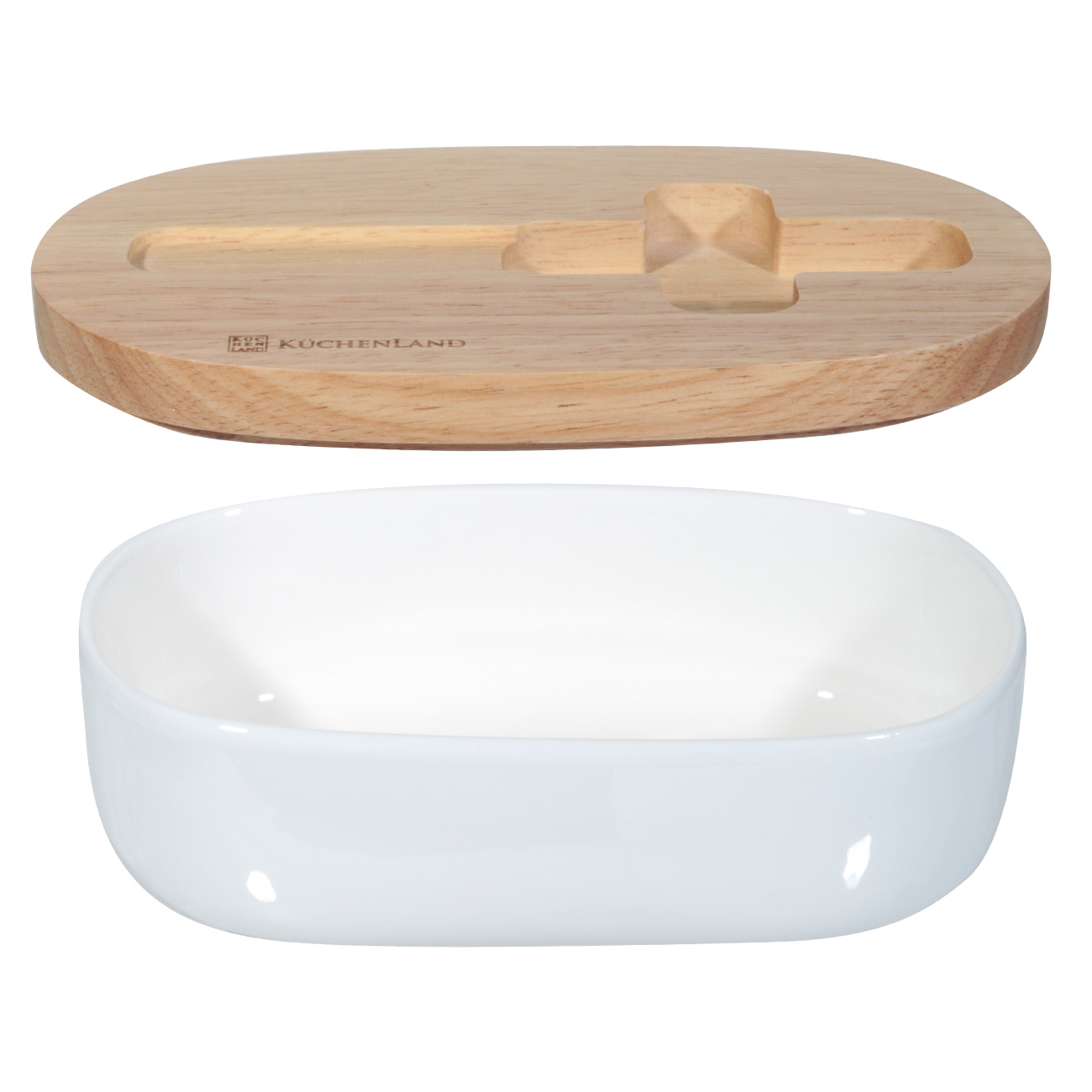Butter dish, 15 cm, with knife, porcelain N / wood, oval, Light kitchen изображение № 2