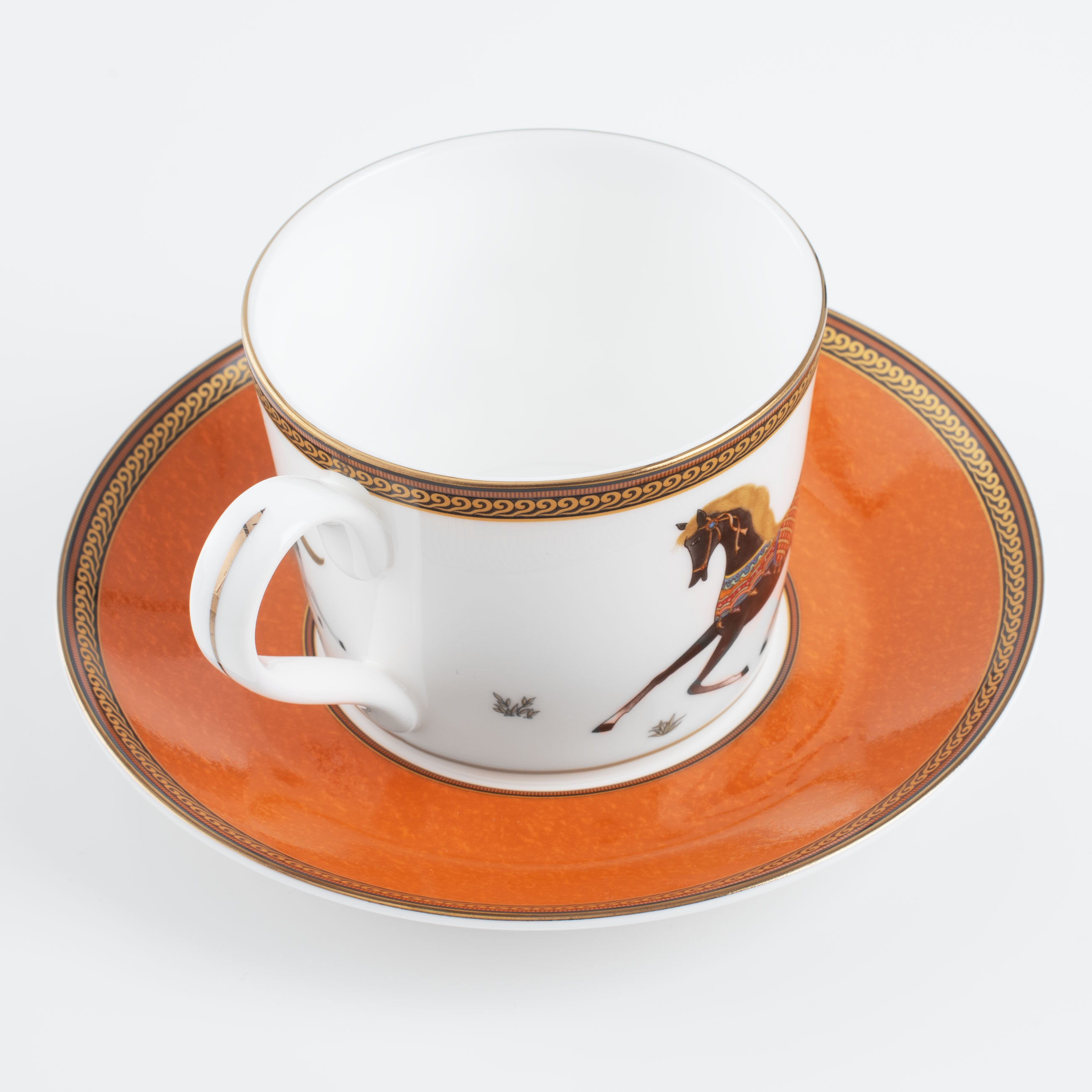 Tea pair, 1 Persian, 2 pr, 250 ml, porcelain F, brown, Horse racing, Blue wind изображение № 3