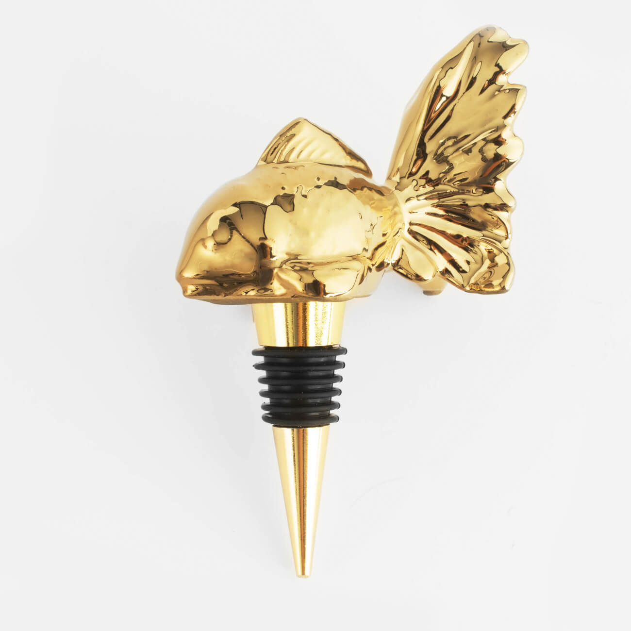 Wine bottle stopper, 12 cm, metal / ceramic, Golden, Fish, Goldfish изображение № 1