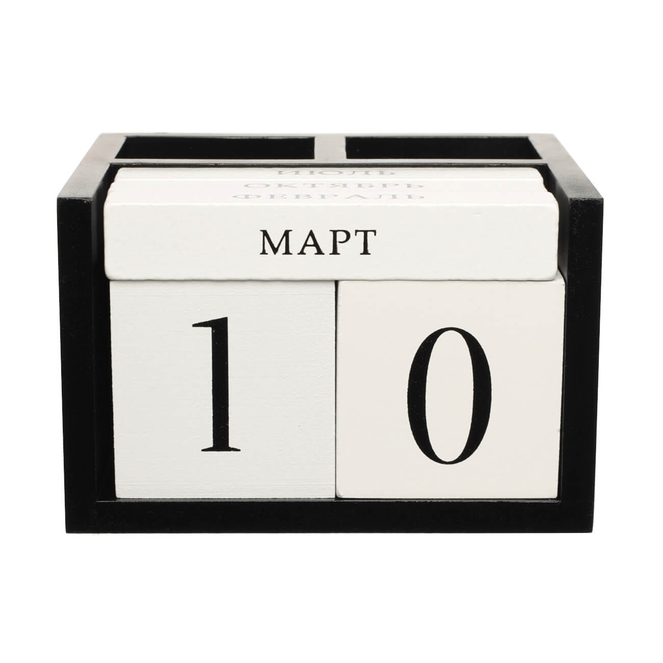 Table calendar, 14x13 cm, with cubes, with pen holders, MDF, black and white, B&amp;W изображение № 1