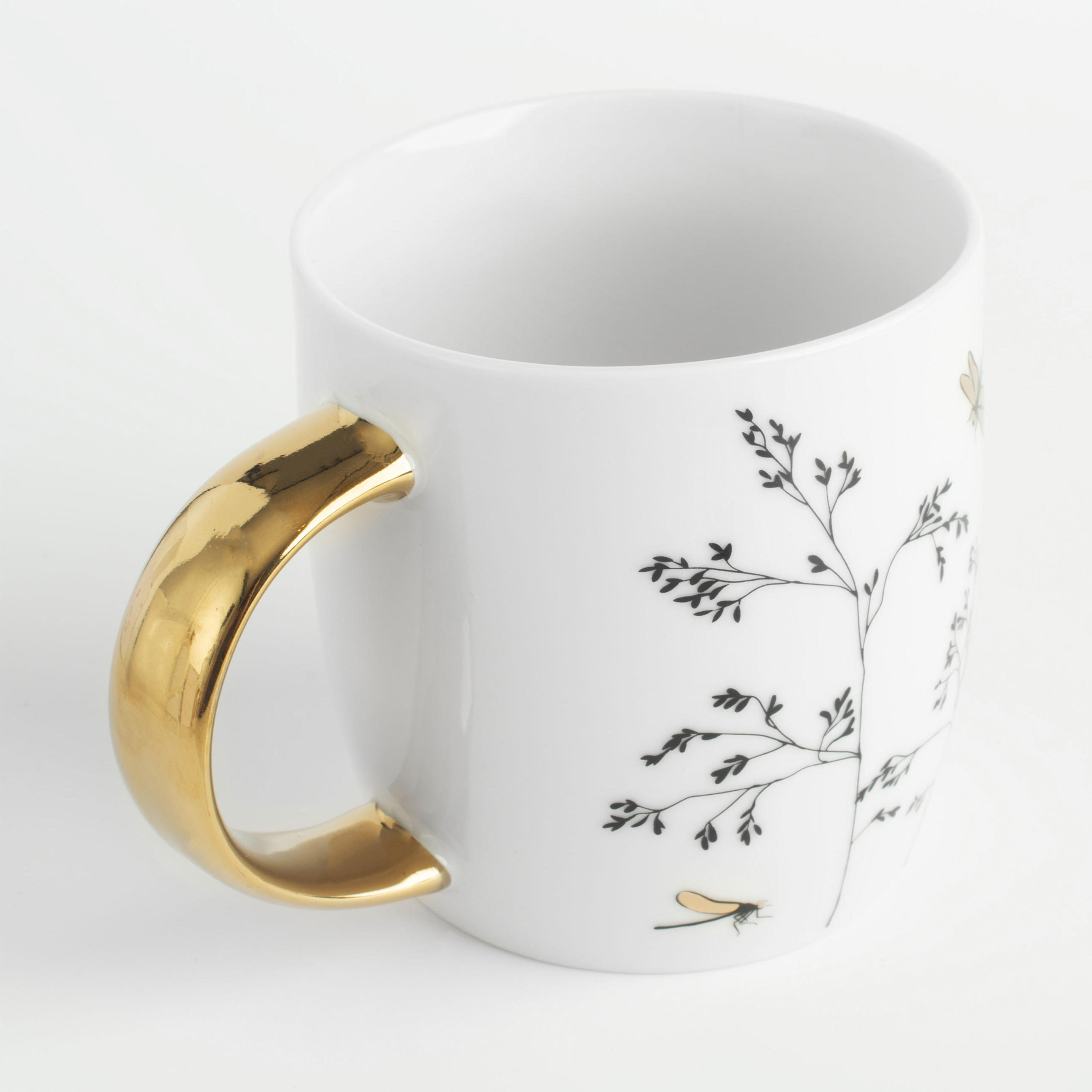 Mug, 380 ml, porcelain N, white, Dragonflies on branches, Paradise garden изображение № 3