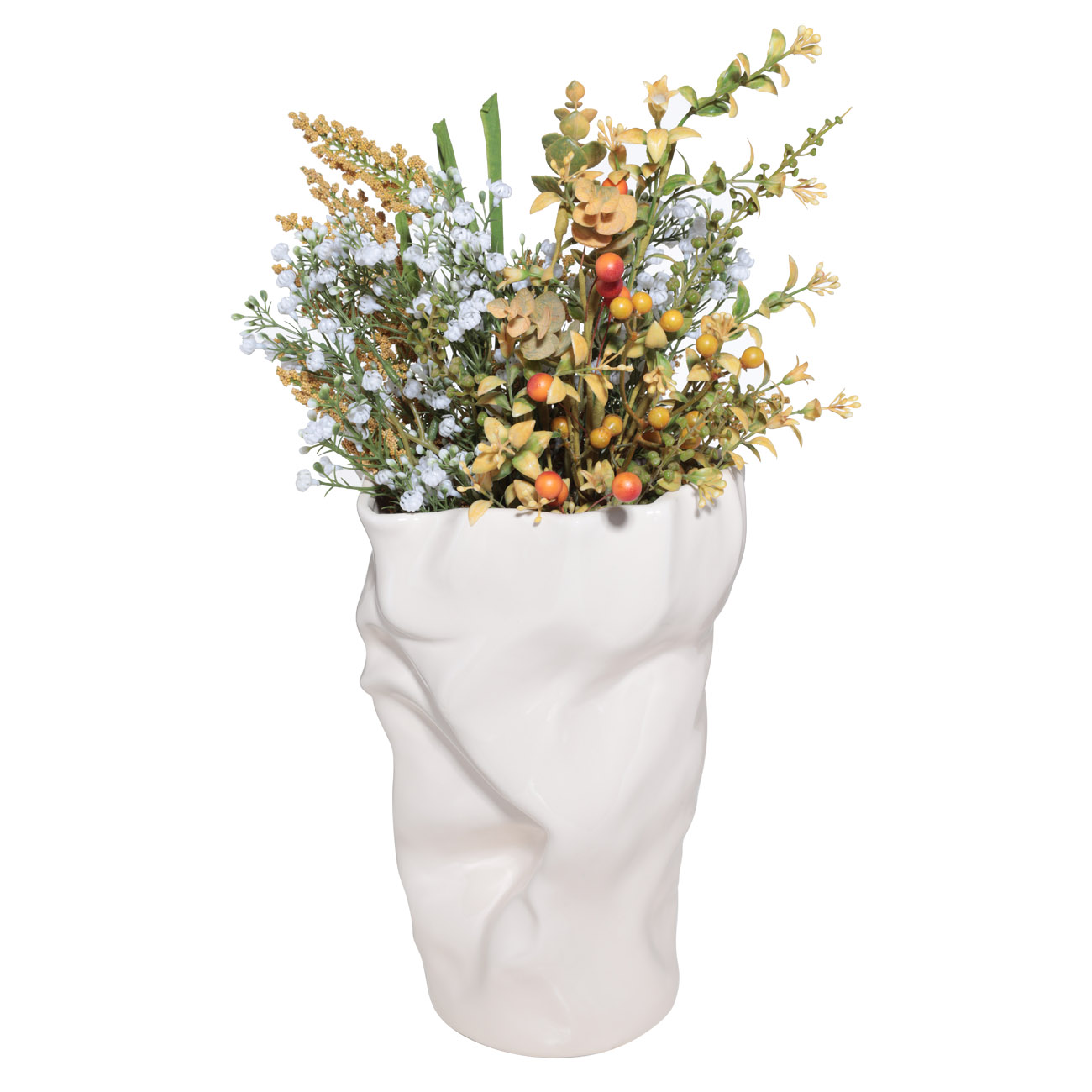 Flower vase, 27 cm, ceramic, milk, Crumpled effect, Crumple изображение № 3