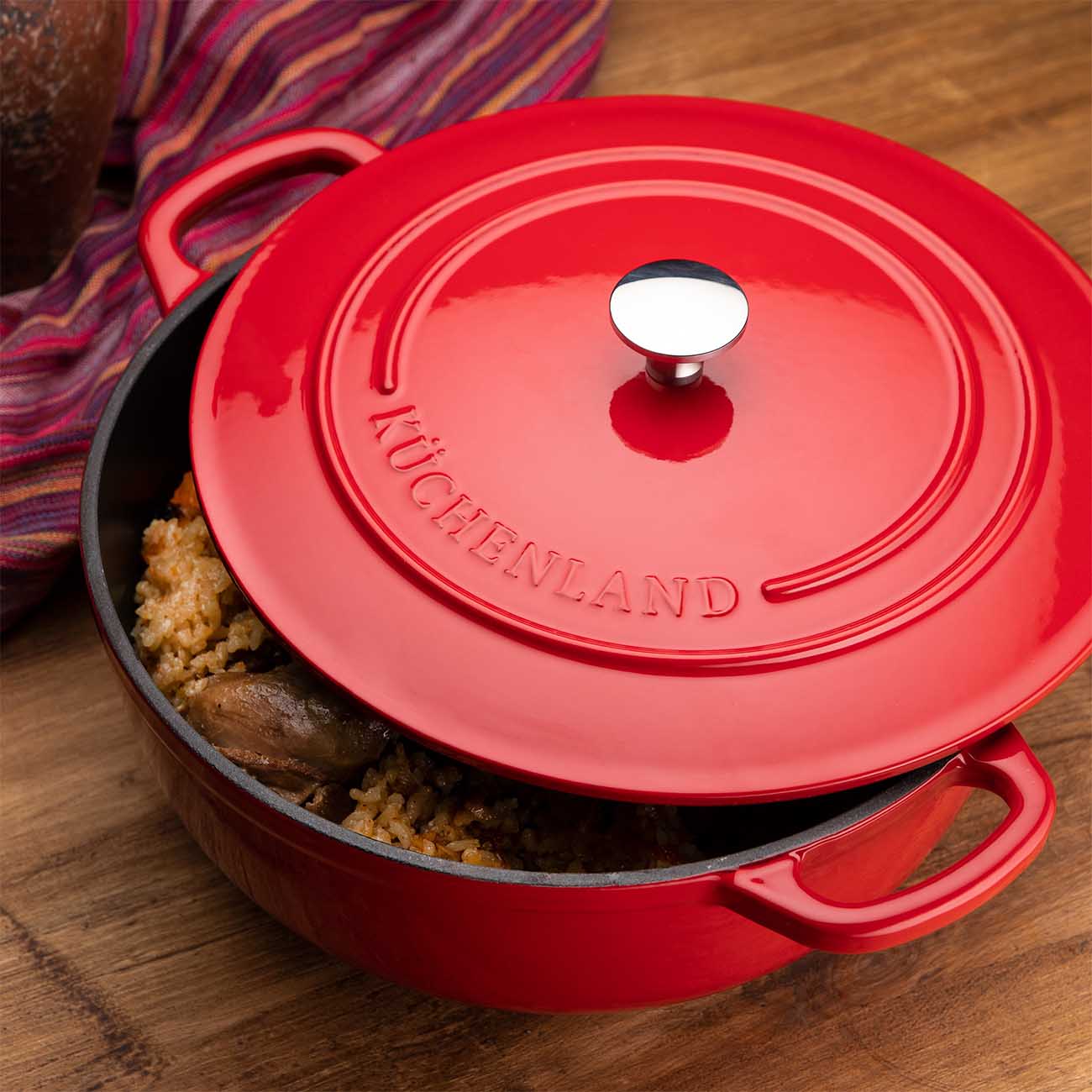 Cauldron, 27 cm, 4.5 l, with lid, cast iron, Red, Bright изображение № 9