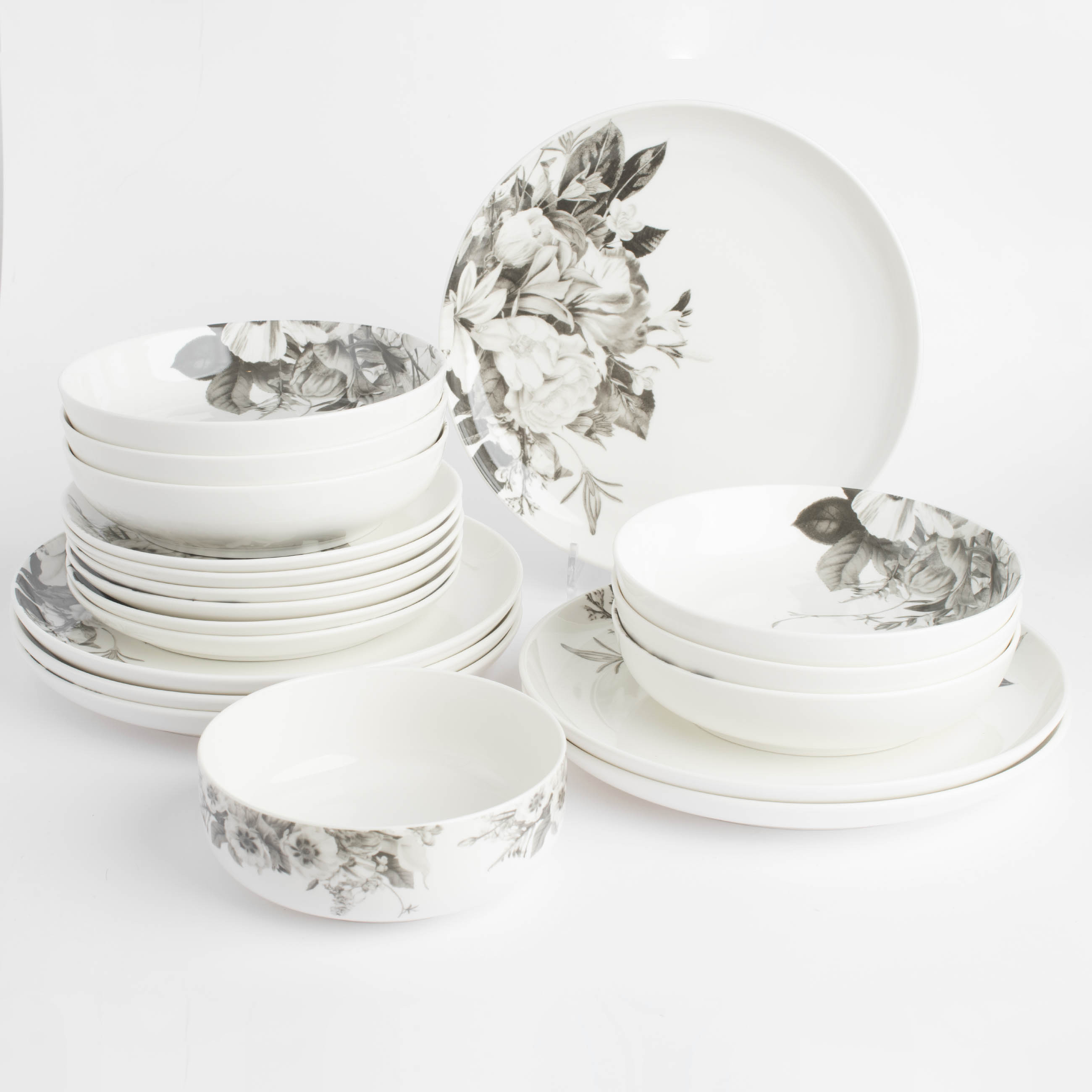 Dining set, 6 persons, 19 items, porcelain N, white, Black and white flowers, Magnolia изображение № 4