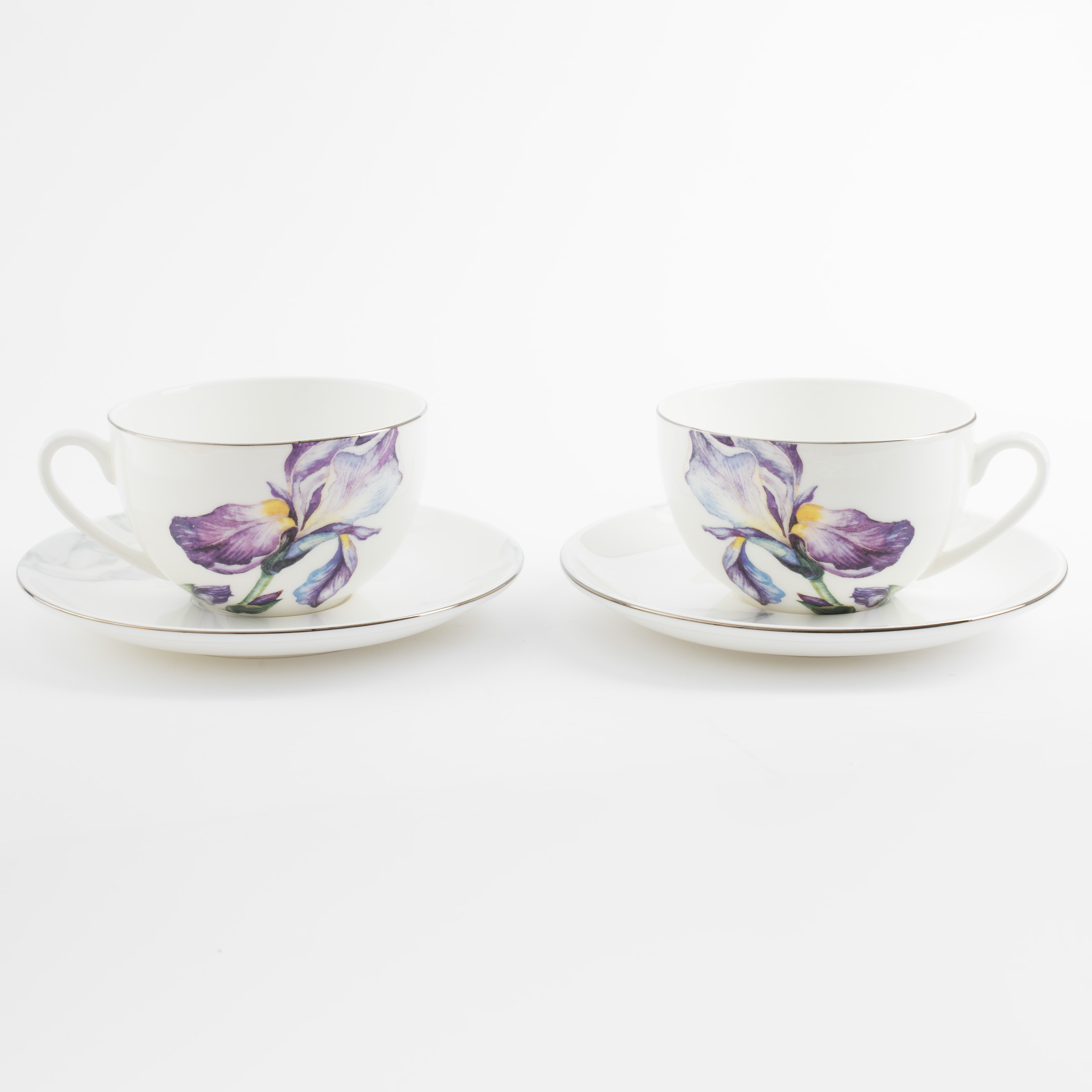 Pair of tea, 2 persons, 4 pcs, 280 ml, porcelain F, with silver edging, Irises, Antarctica Flowers изображение № 2