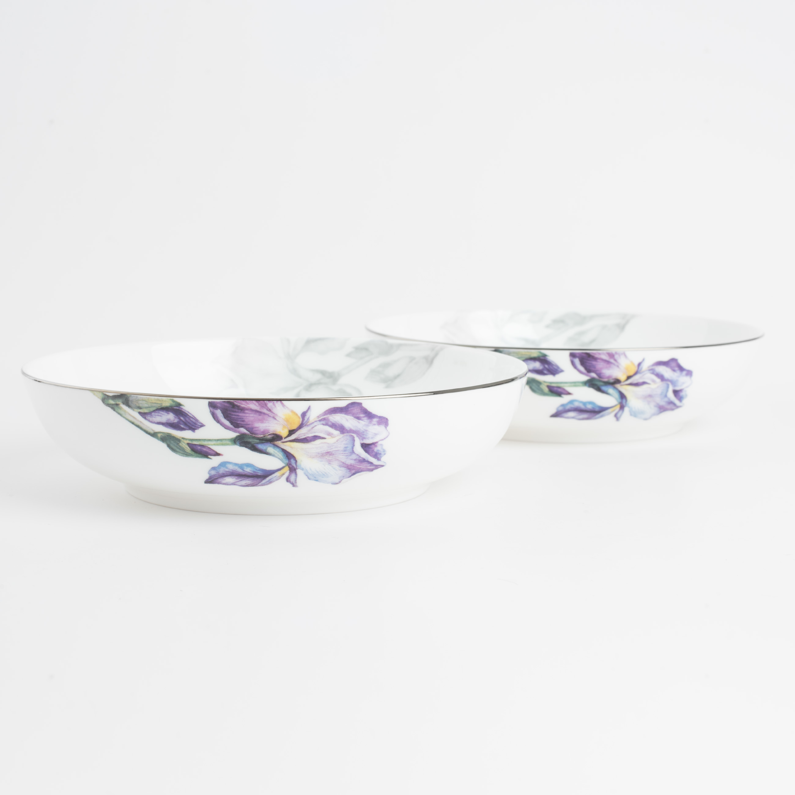 Soup plate, 20x4 cm, 2 pcs, porcelain F, with silver edging, Irises, Antarctica Flowers изображение № 3