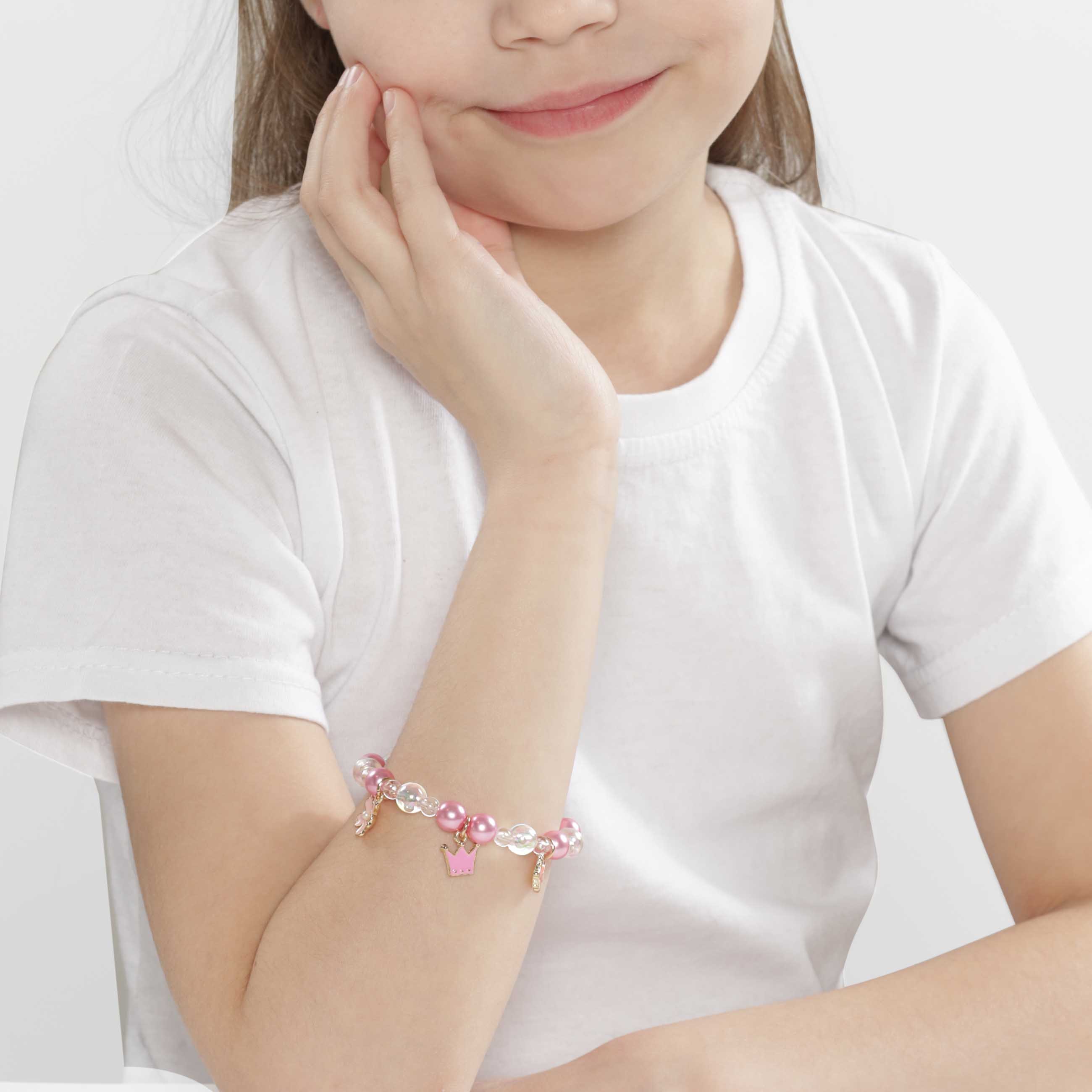 Bracelet, 8 cm, children's, with pendants, Plastic / metal, Pink, Crown, Jewelry изображение № 3