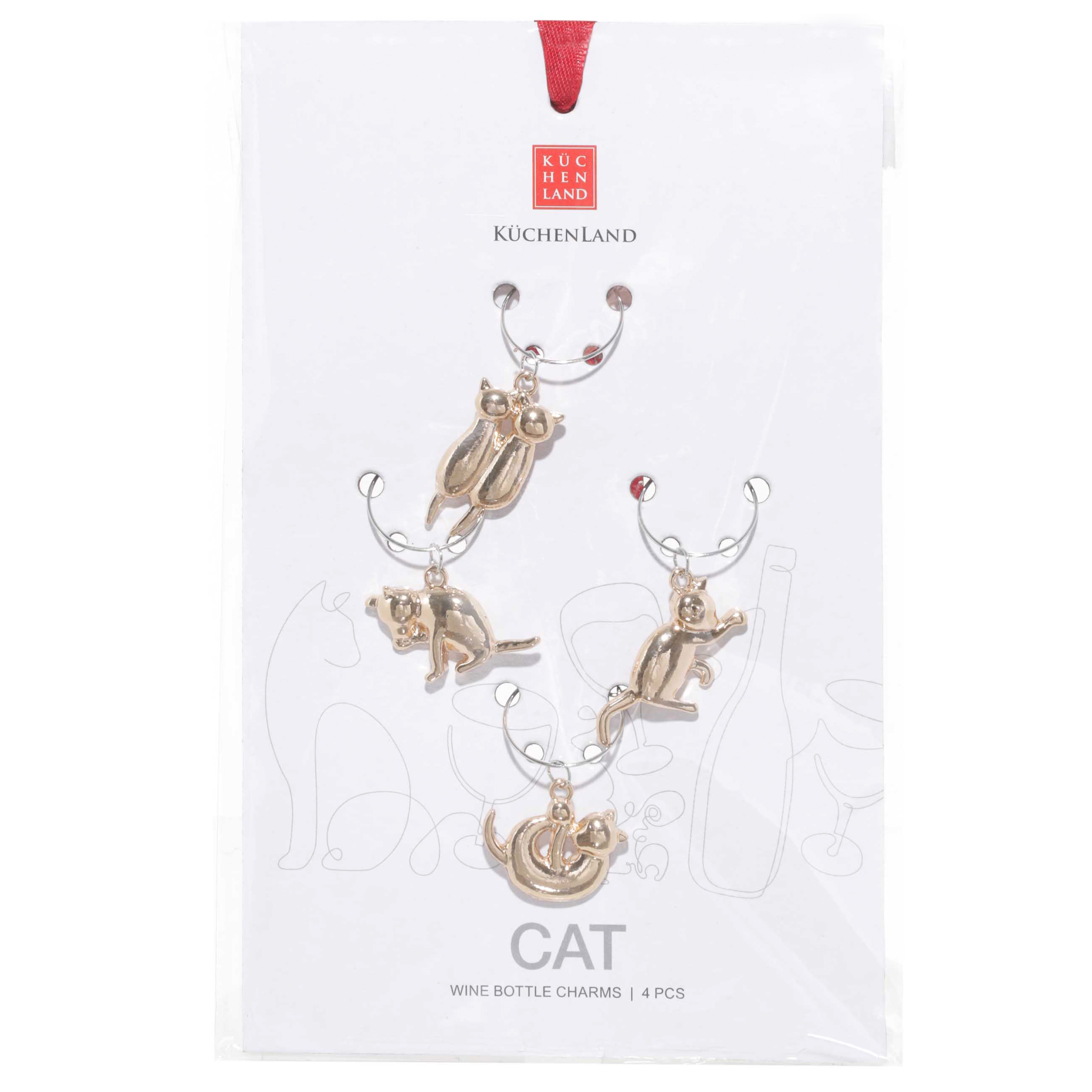Glass pendant, 4 pcs, metal, gold, Cats, Cat изображение № 2
