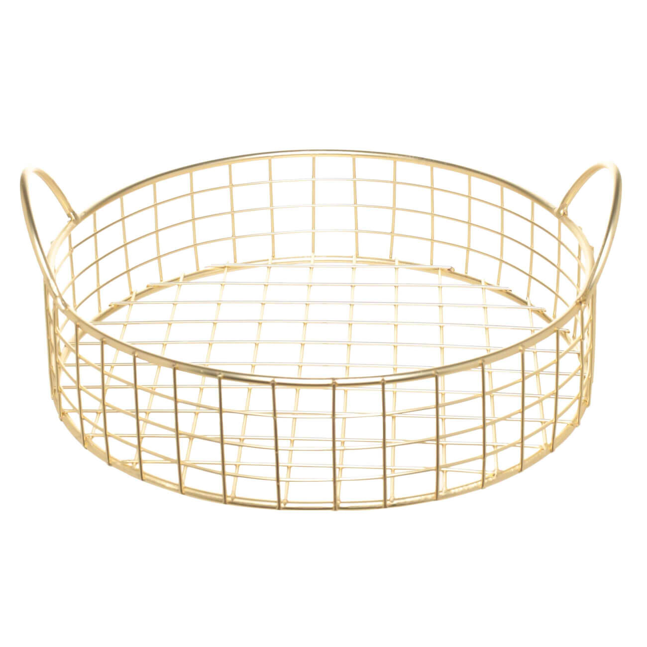 Tray, 30 cm, with handles, metal, round, golden, Twist gold  изображение № 1