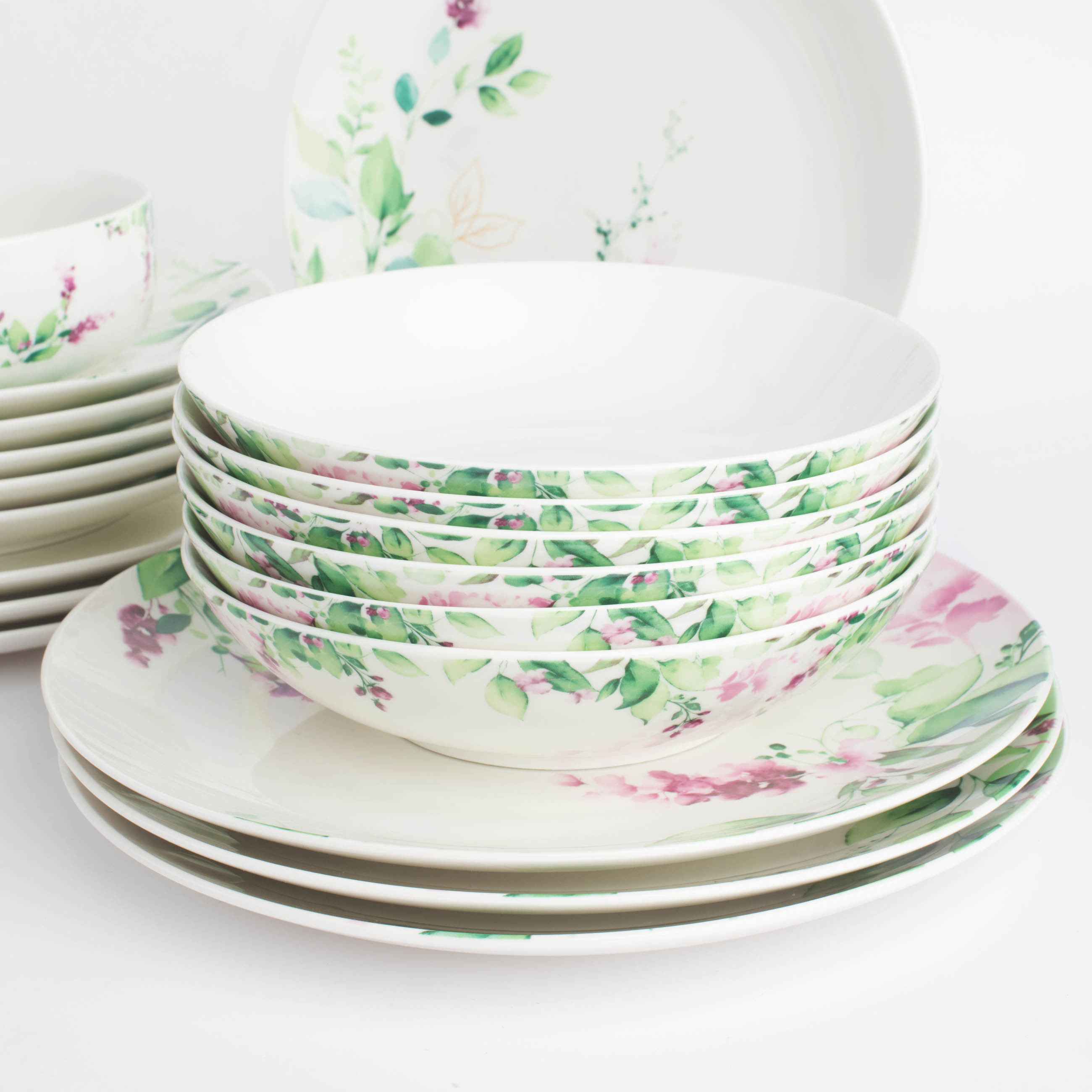 Dining set, 6 persons, 19 items, porcelain N, white, Watercolor flowers, Senetti изображение № 4