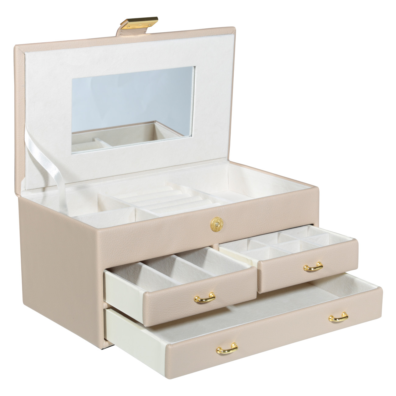 Jewelry box, 26x15 cm, with mirror, wood/PU leather, beige, Premiere изображение № 2