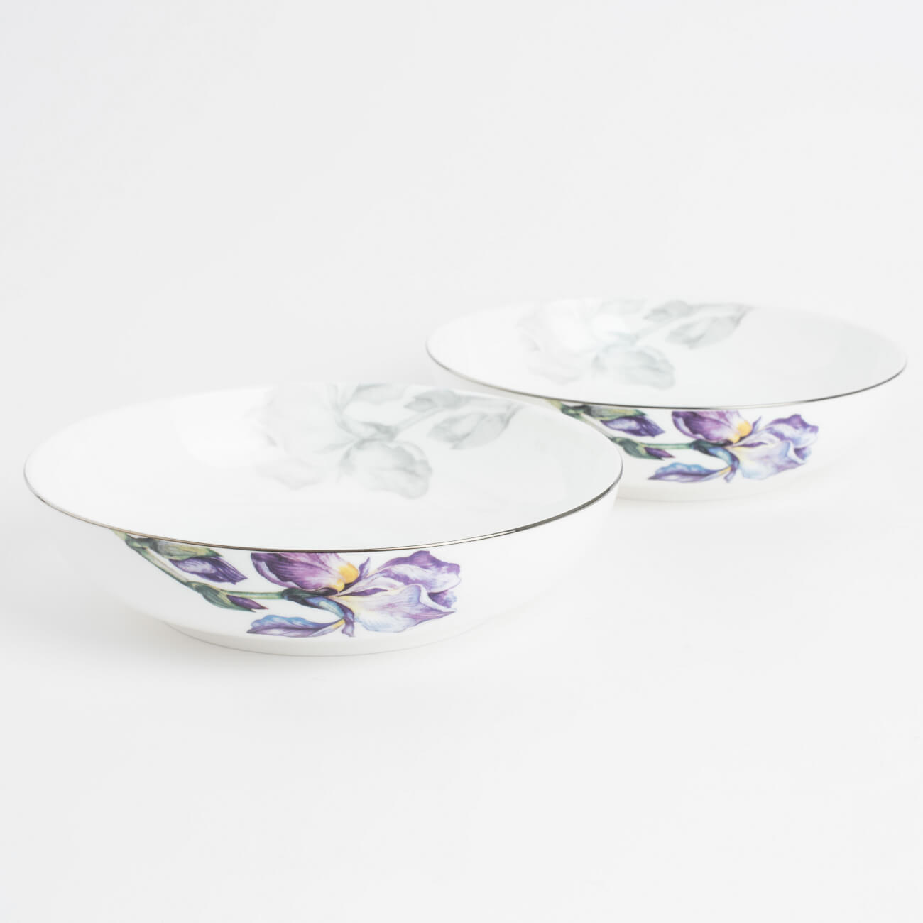 Soup plate, 20x4 cm, 2 pcs, porcelain F, with silver edging, Irises, Antarctica Flowers изображение № 1