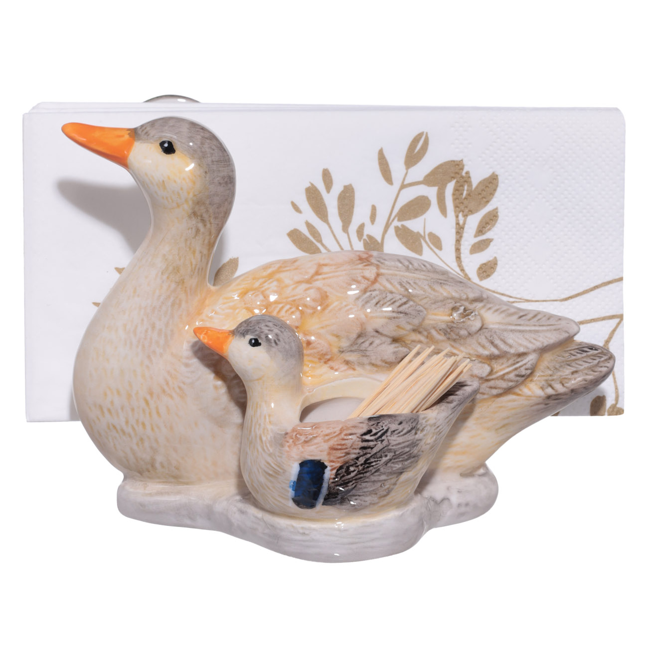 Napkin holder, 15 cm, with toothpick compartment, ceramic, Duck with duckling, Duck изображение № 4