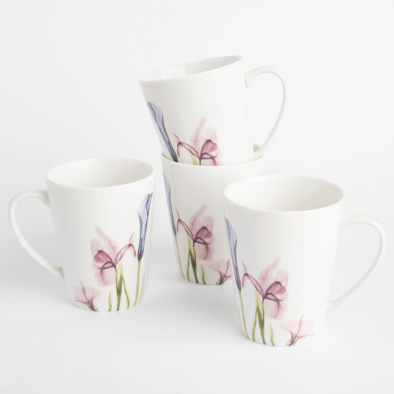 Mug, 420 ml, 4 pcs, porcelain N, white, Pastel flowers, Pastel flowers изображение № 1