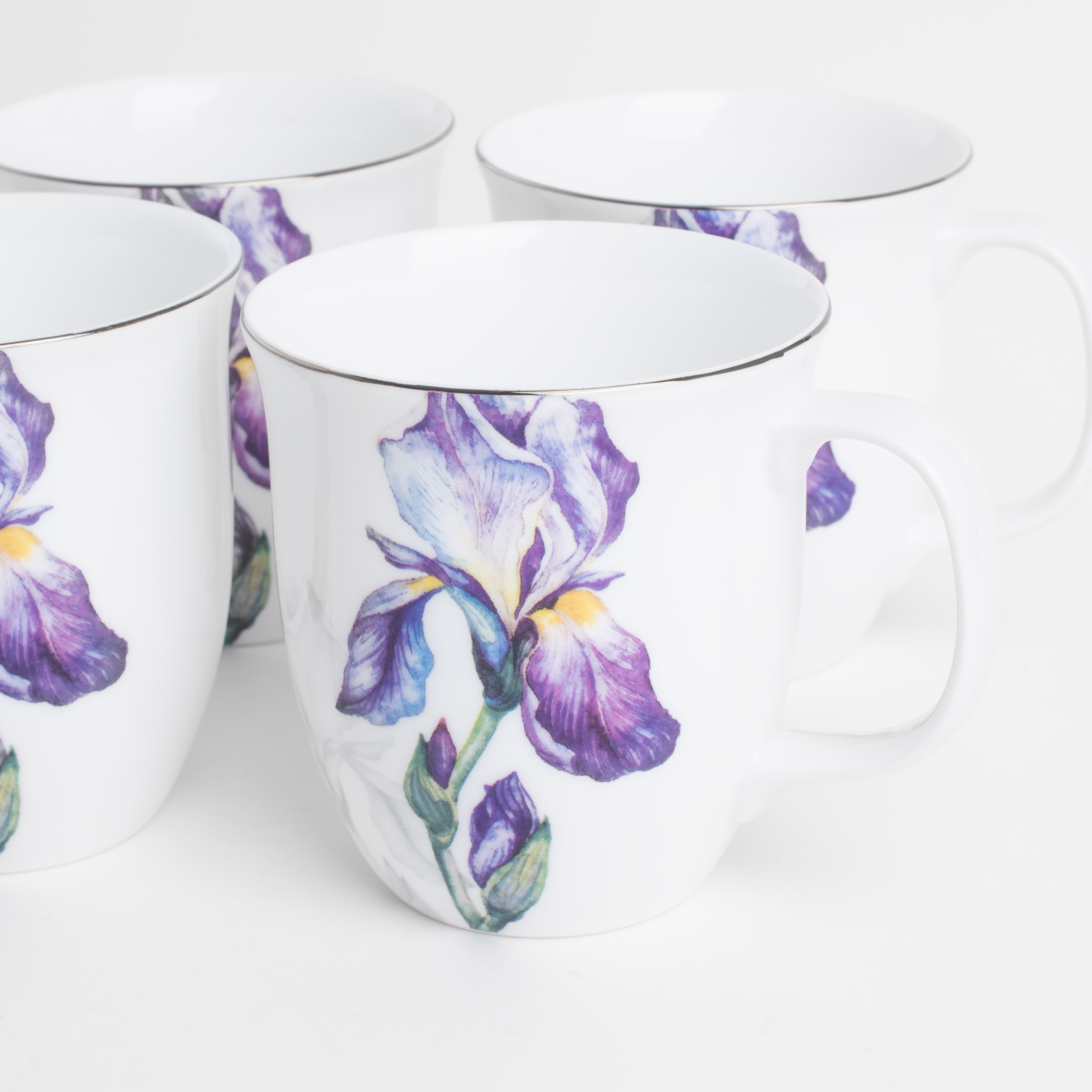 Mug, 350 ml, 4 pcs, porcelain F, with silver edging, Irises, Antarctica Flowers изображение № 3