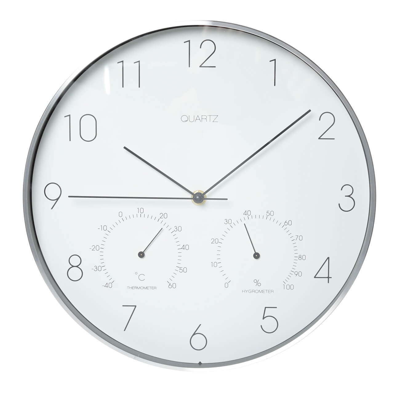 Wall clock, 31 cm, with thermometer and hygrometer, plastic / glass, round, white, Dial изображение № 1