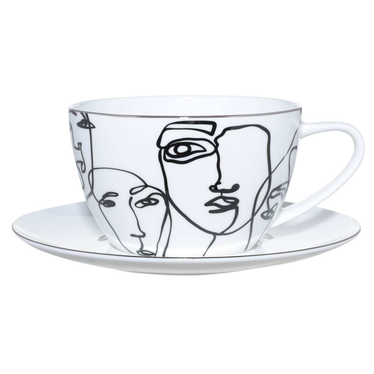 Pair of tea bags for breakfast, 1 pers, 2 items, 480 ml, porcelain F, white, Contoured faces, Face изображение № 1