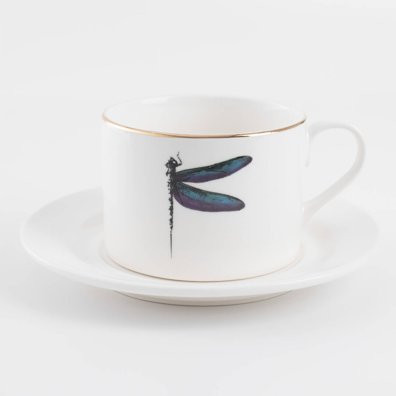 Tea pair, 1 person, 2 items, 220 ml, porcelain N, golden edging, Colored dragonfly, Symphony изображение № 1